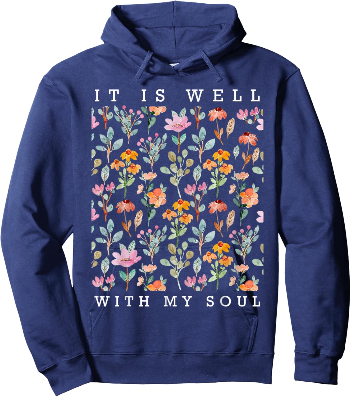 It is Well With My Soul Vintage Floral Hoodie - Hoodie | Navy