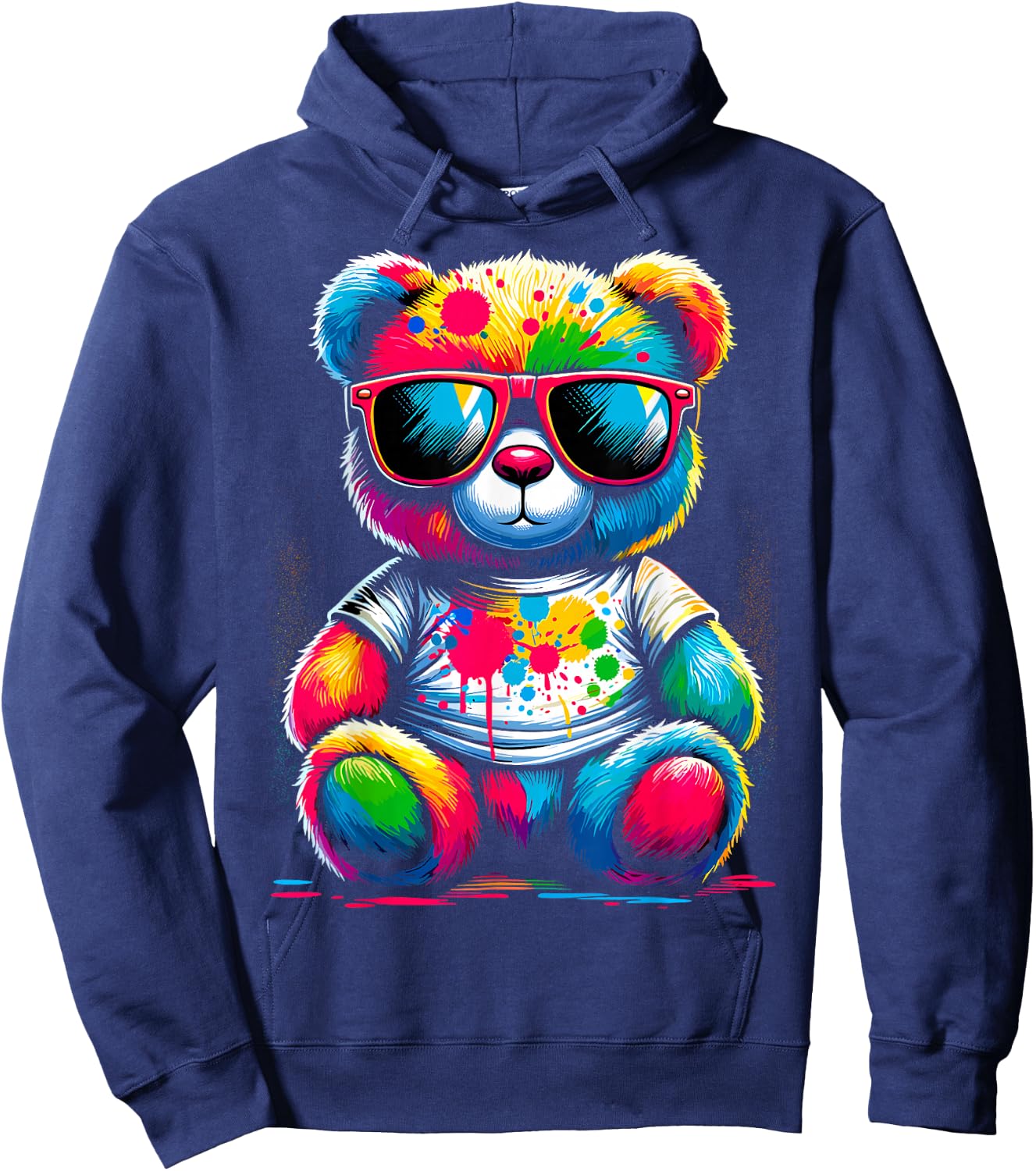 Colorful Teddy Bear with Sunglasses Hoodie - Hoodie | Navy