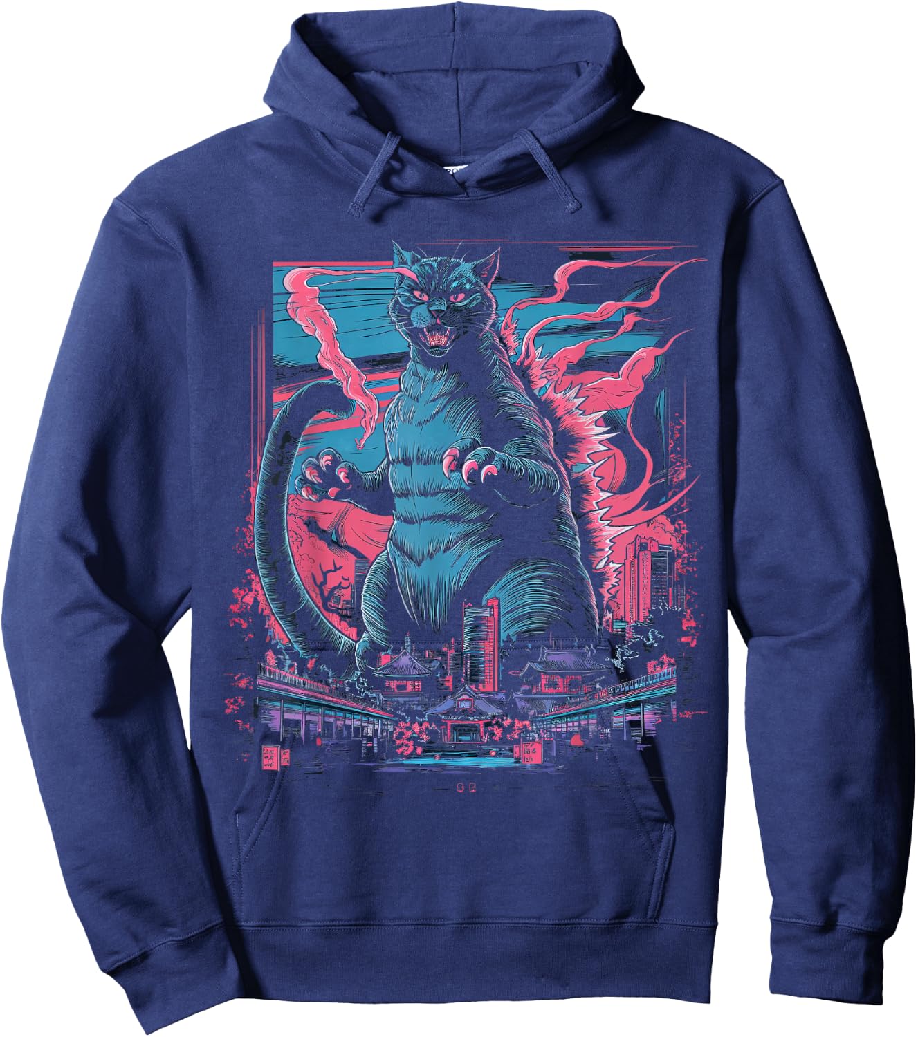 Catzilla Cat Japanese Art Funny Cat Women Kid Hoodie - Hoodie | Navy