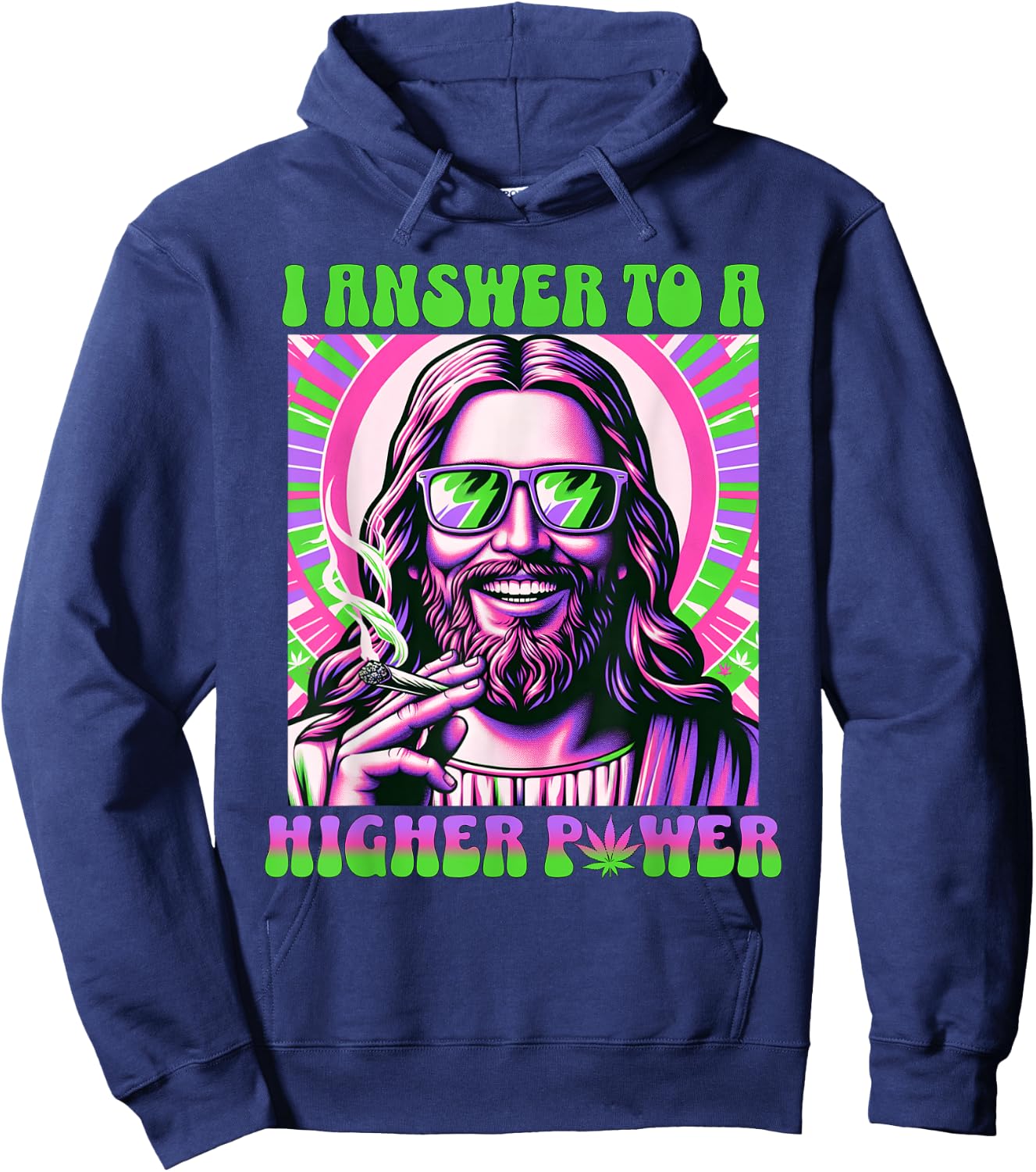 Weed Smoking Dope Jesus - Funny Happy 420 Hoodie - Hoodie | Navy