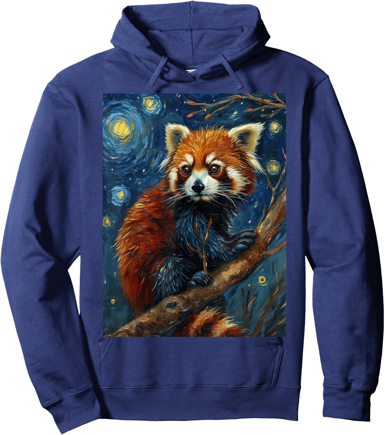 Red Panda Starry Night Van Gogh Style Graphic Hoodie - Hoodie | Navy