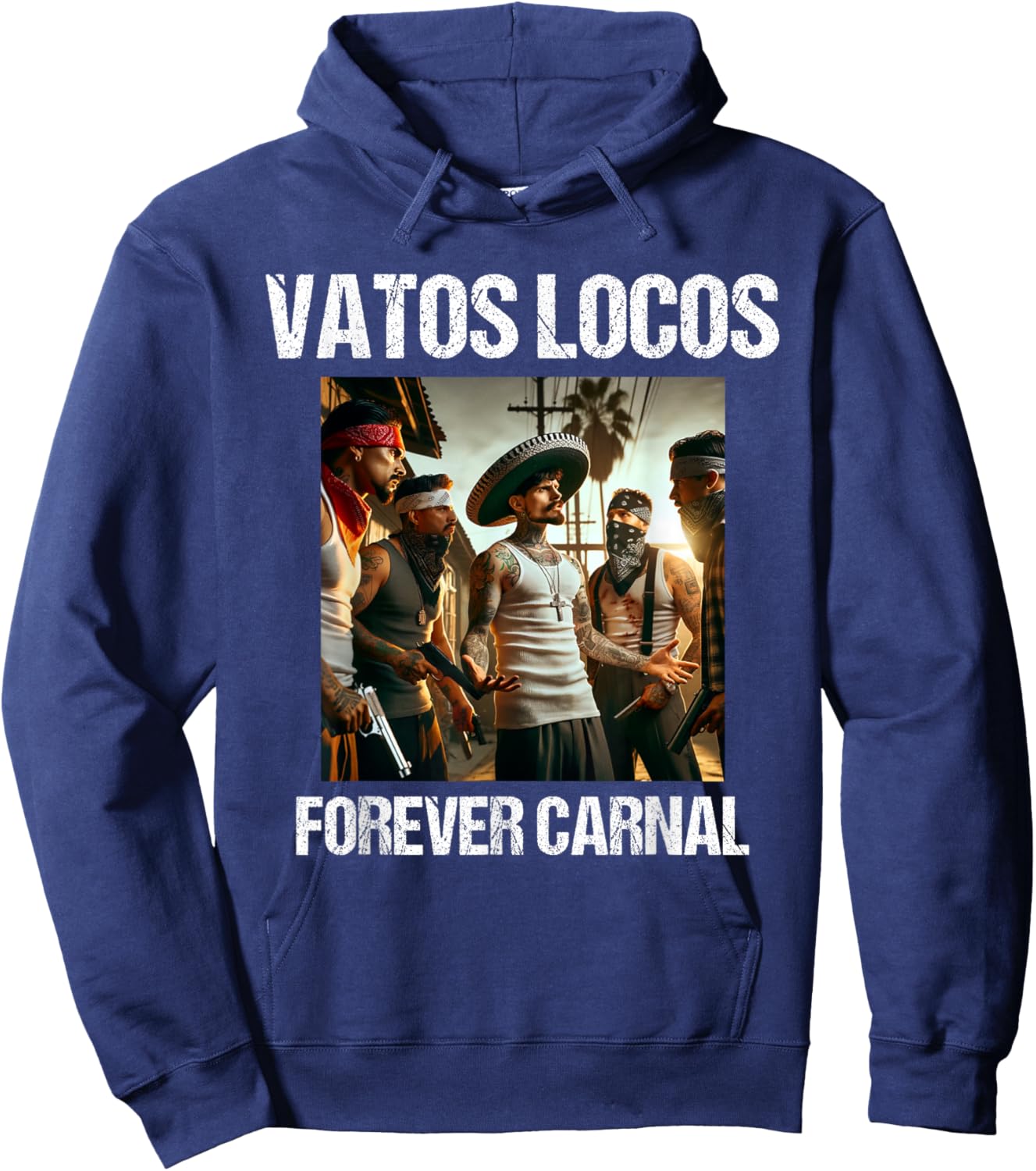 Vatos Locos Forever Blood in Blood Chicano Hoodie - Hoodie | Navy
