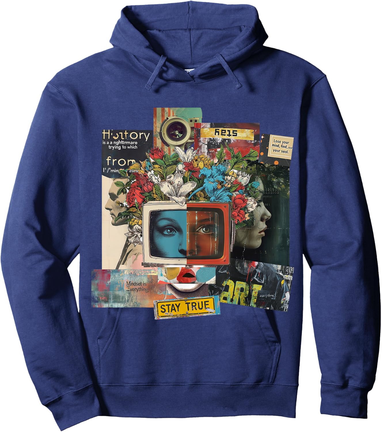Graphic | Frontprint | Women Face Artwork Art Hoodie - Hoodie | Navy