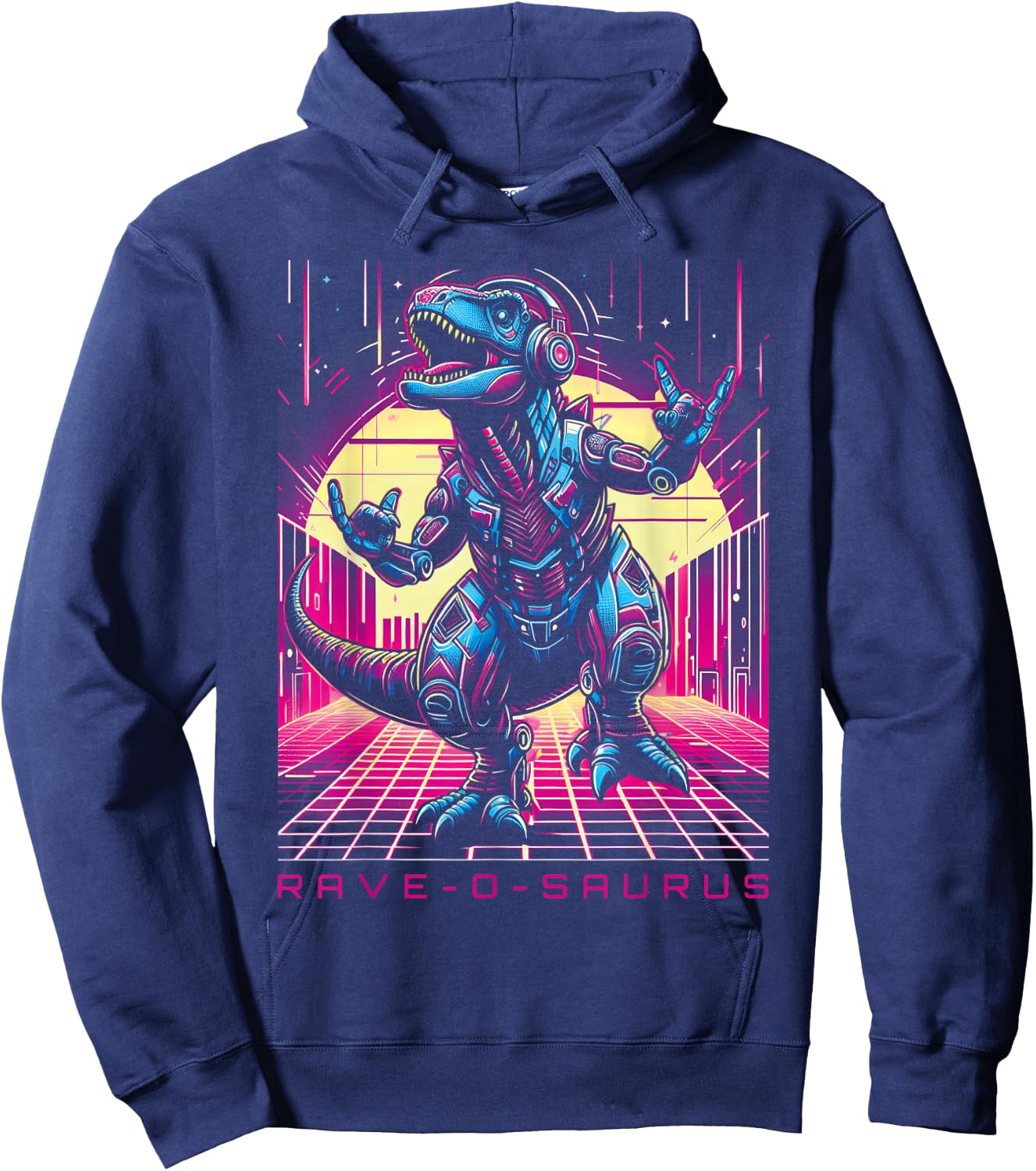 Rave Techno Dinosaur Festival Hoodie - Hoodie | Navy