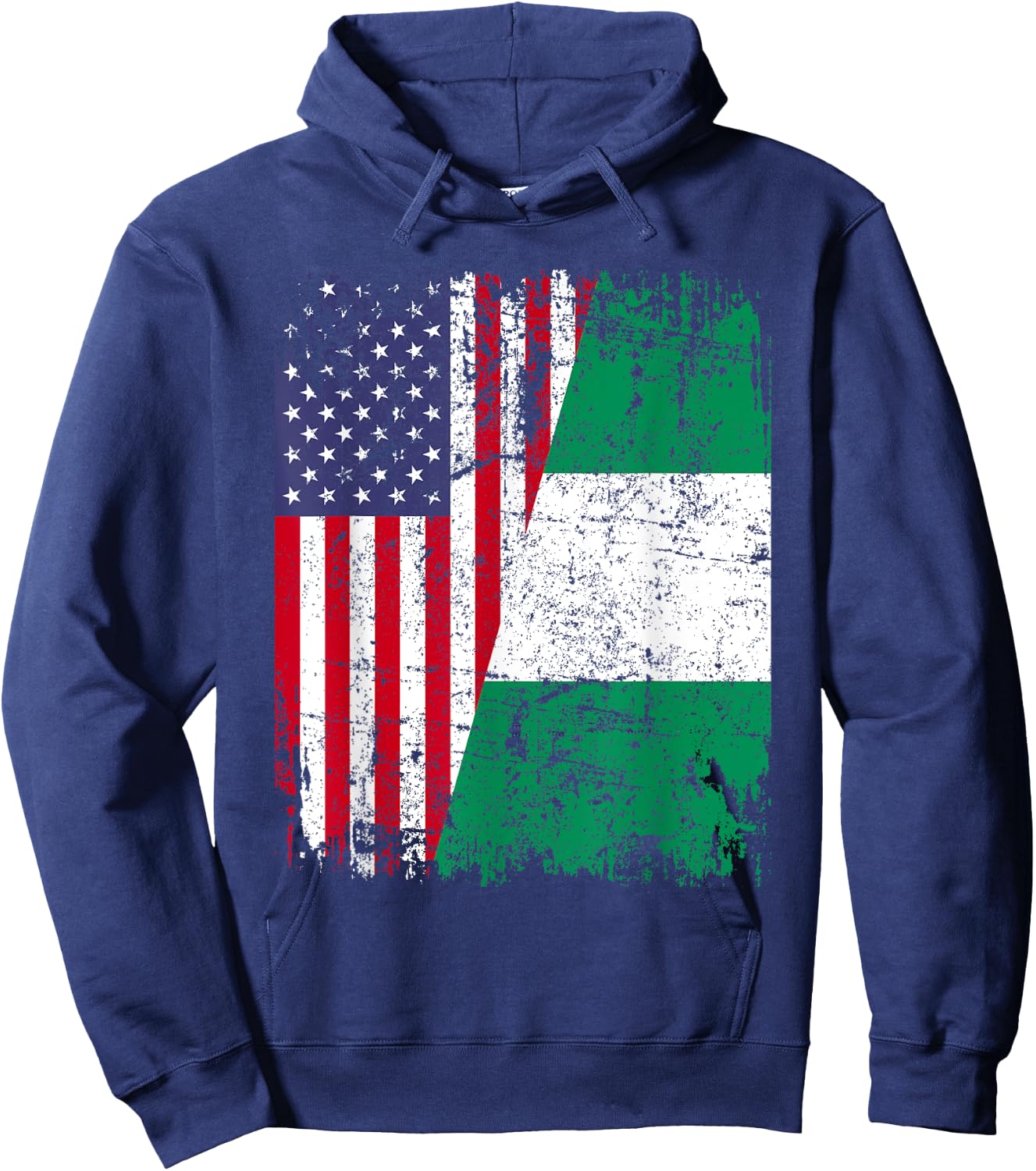 NIGERIAN ROOTS | Half American Flag | NIGERIA Hoodie - Hoodie | Navy