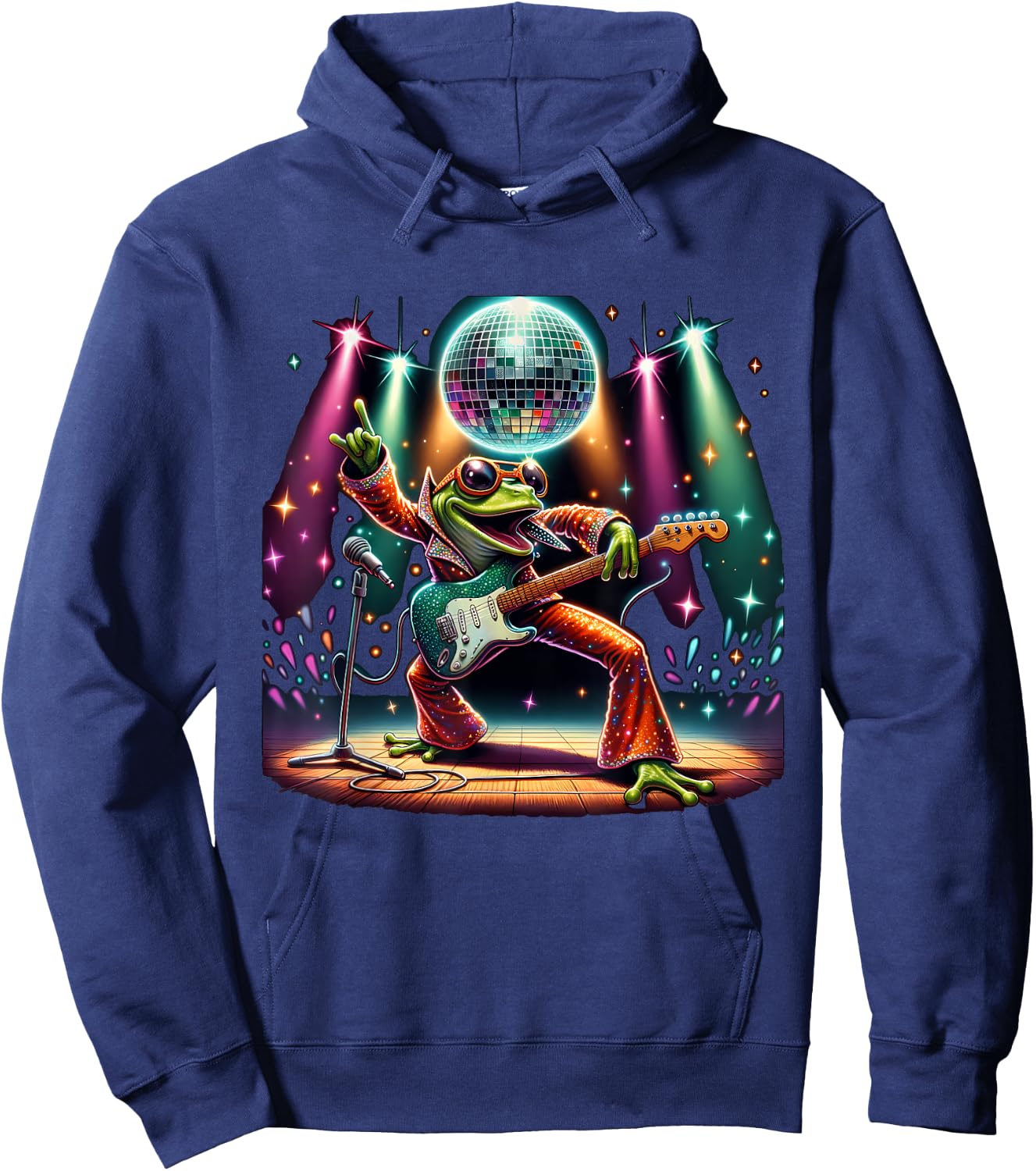 Disco Ball Guitar Frog Hoodie - Hoodie | Navy