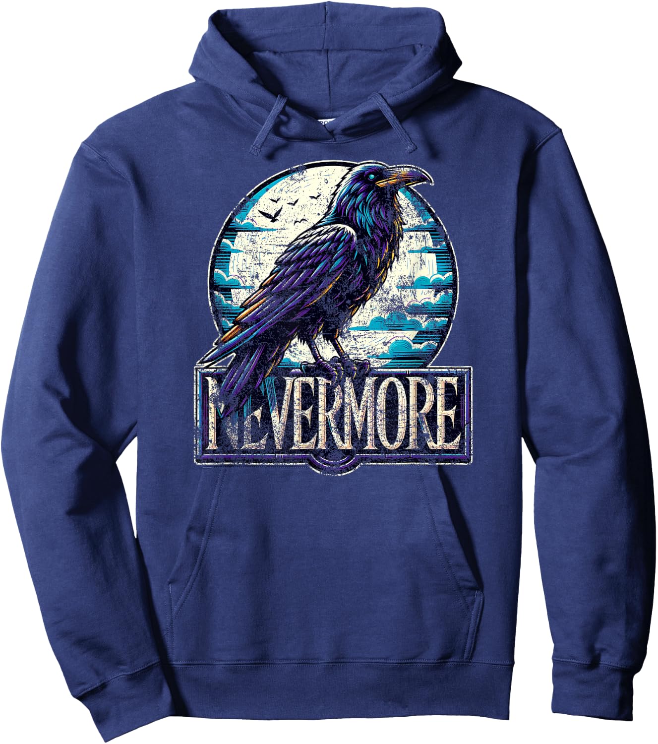 Nevermore with Raven Edgar Allan Poe Distressed Hoodie - Hoodie | Navy