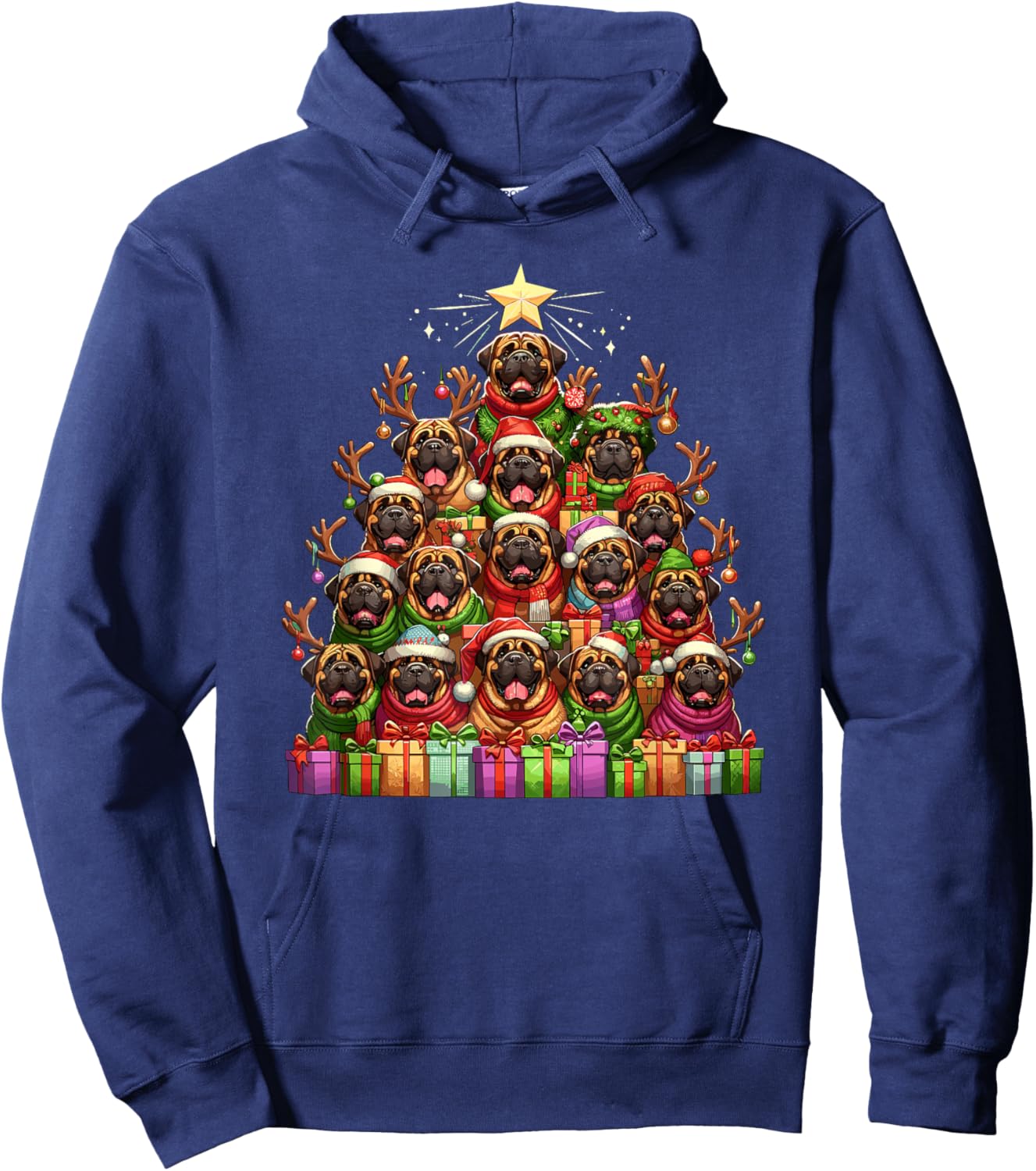 Christmas Tree English Mastiff Hoodie - Hoodie | Navy