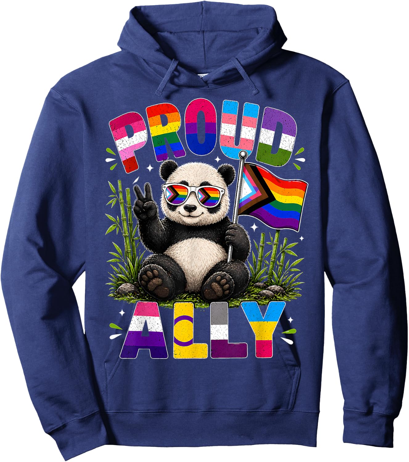 Proud Ally Panda LGBTQ Pride Month Hoodie - Hoodie | Navy