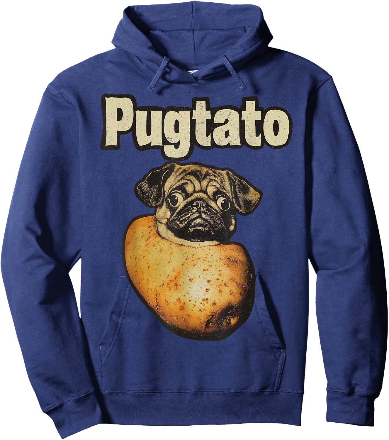 Pugtato Potato Pug Retro – Pun Funny Dog Hoodie - Hoodie | Navy