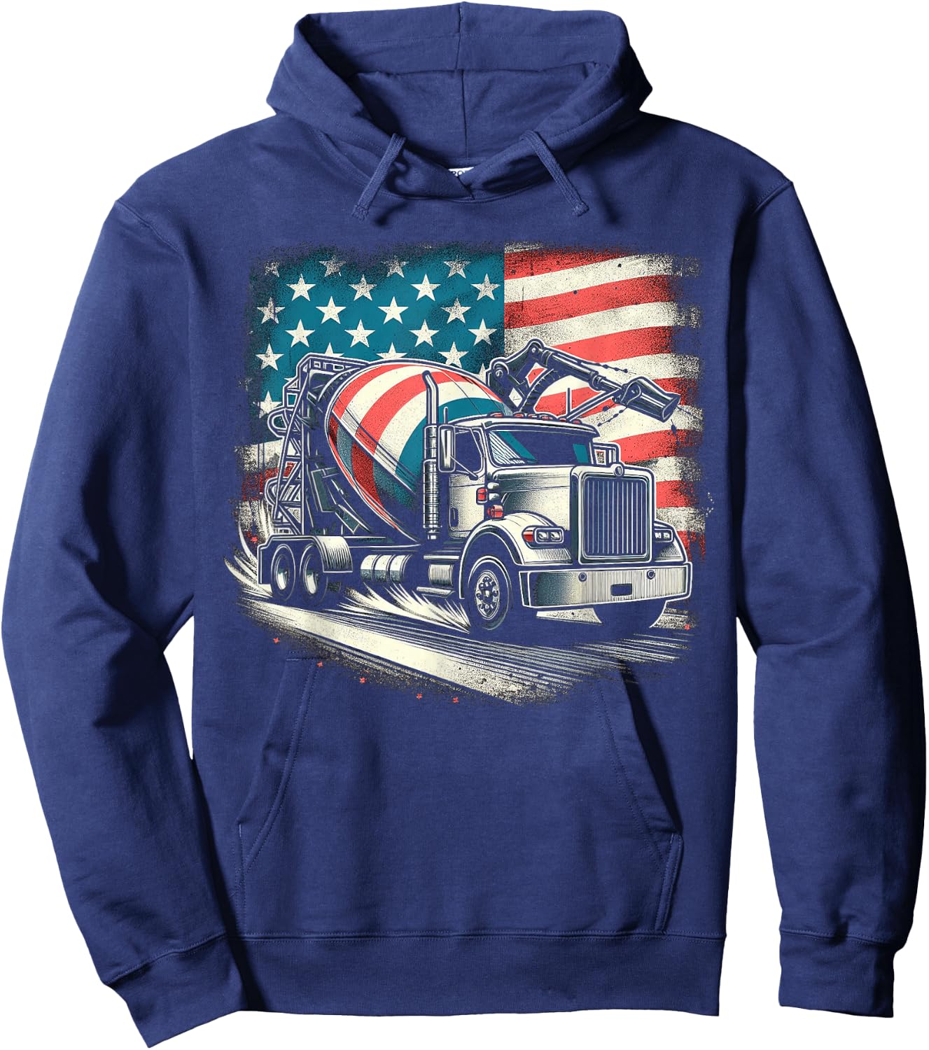Cement Mixer Truck Construction America Flag Hoodie - Hoodie | Navy
