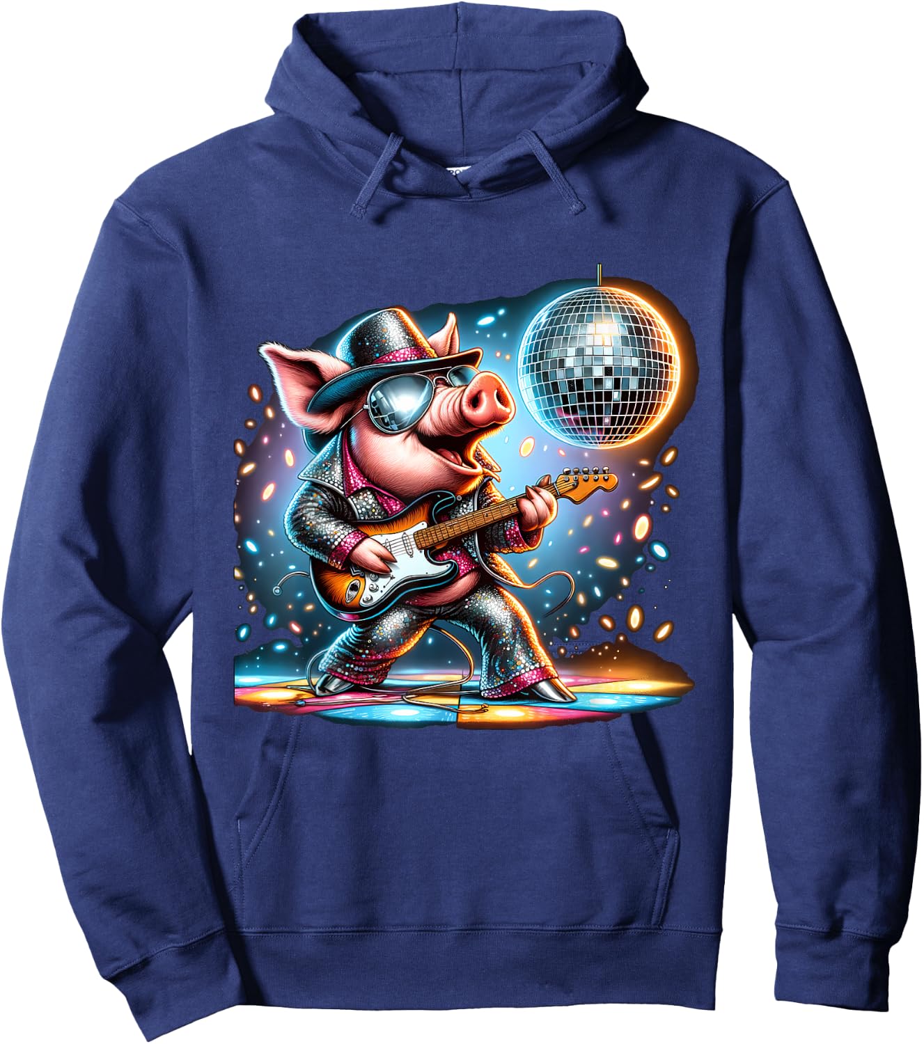Disco Ball Guitar Pig Hoodie - Hoodie | Navy