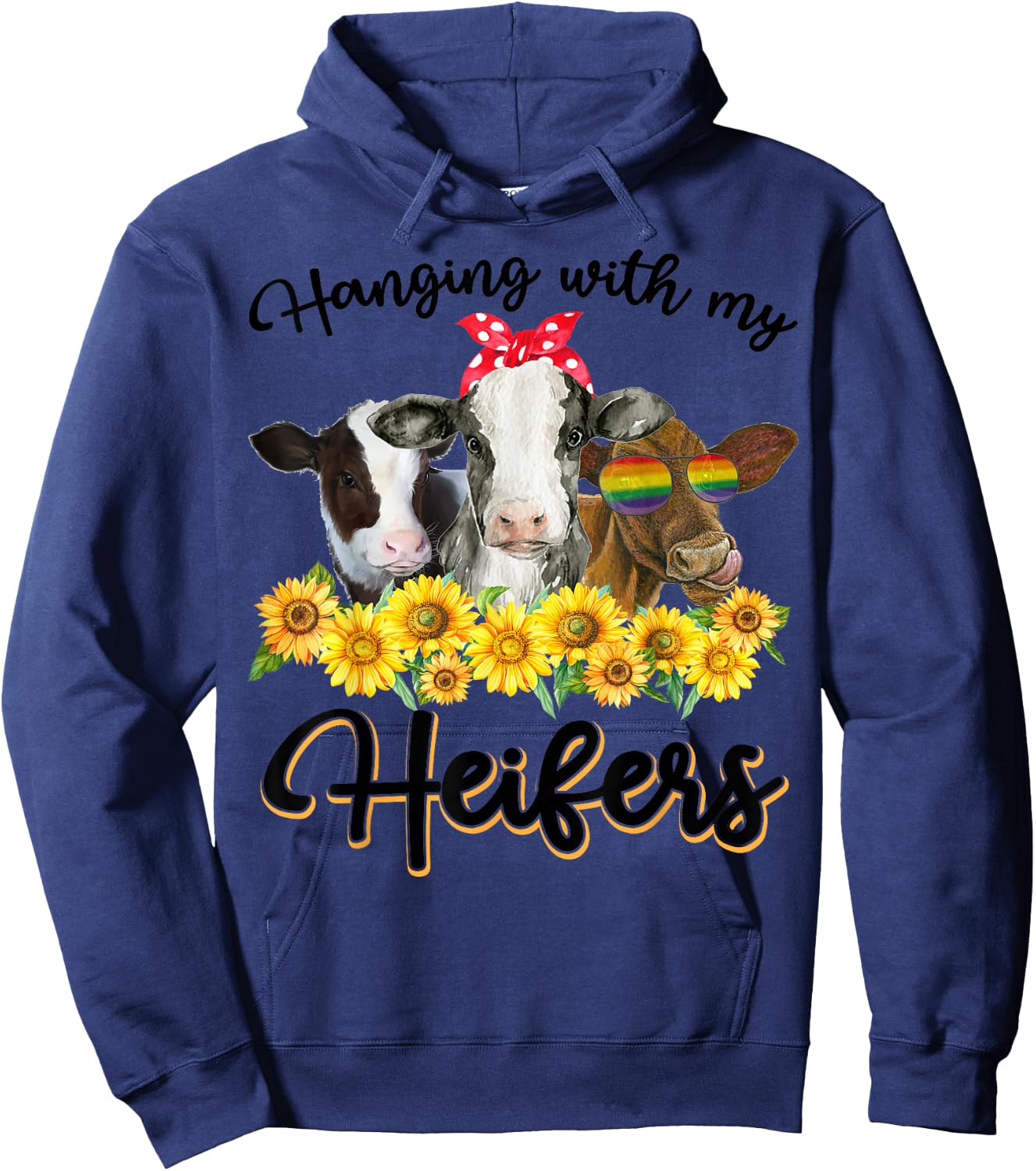 Hanging With My Heifers Funny Cow Lovers Hoodie - Hoodie | Navy