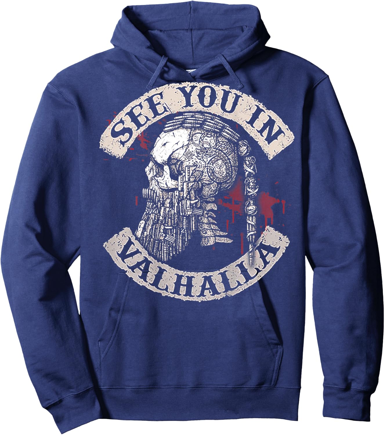 See You in Valhalla Skull Viking (on Back) Hoodie - Hoodie | Navy