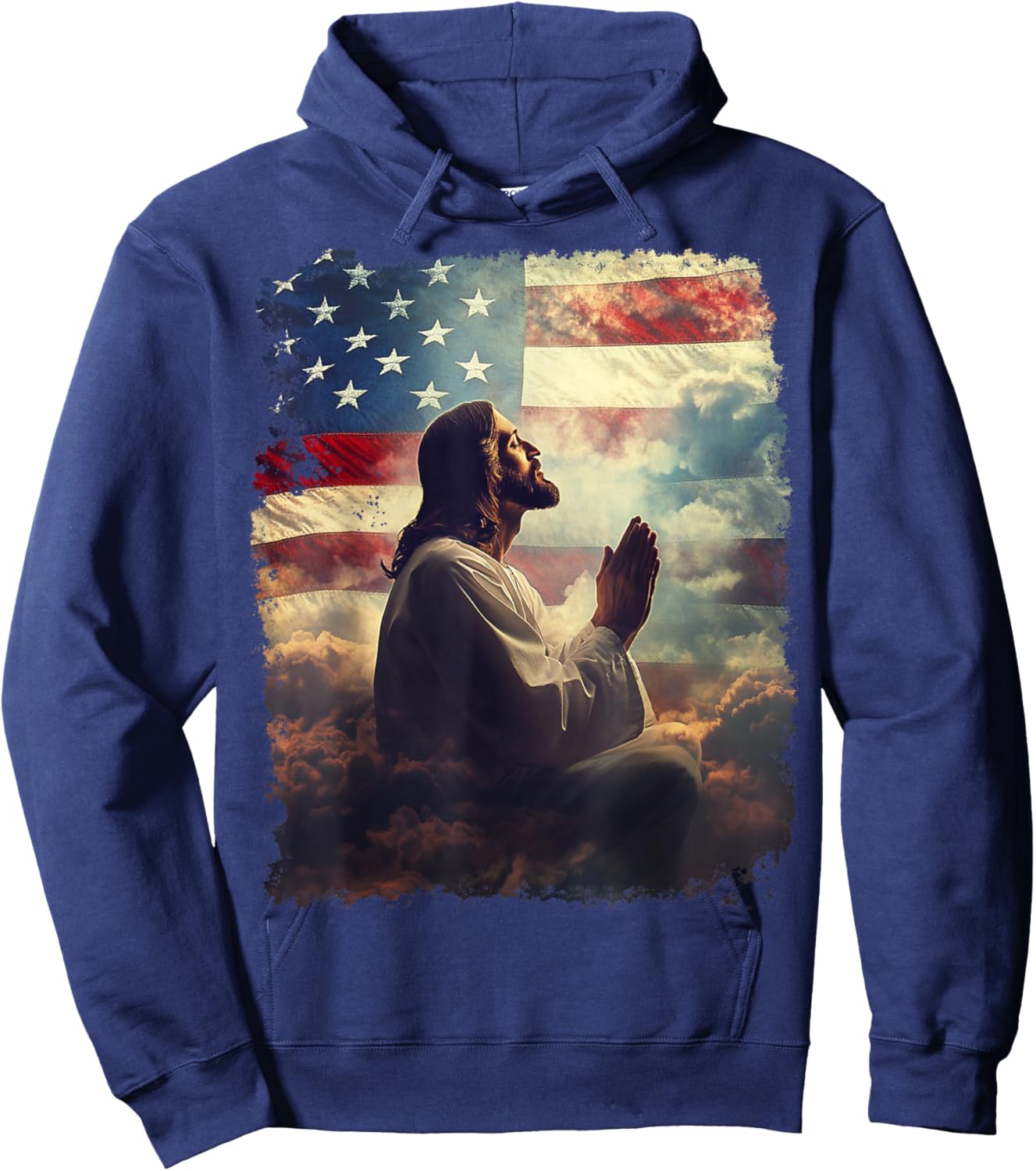 Jesus Christ Praying for America Flag Hoodie - Hoodie | Navy