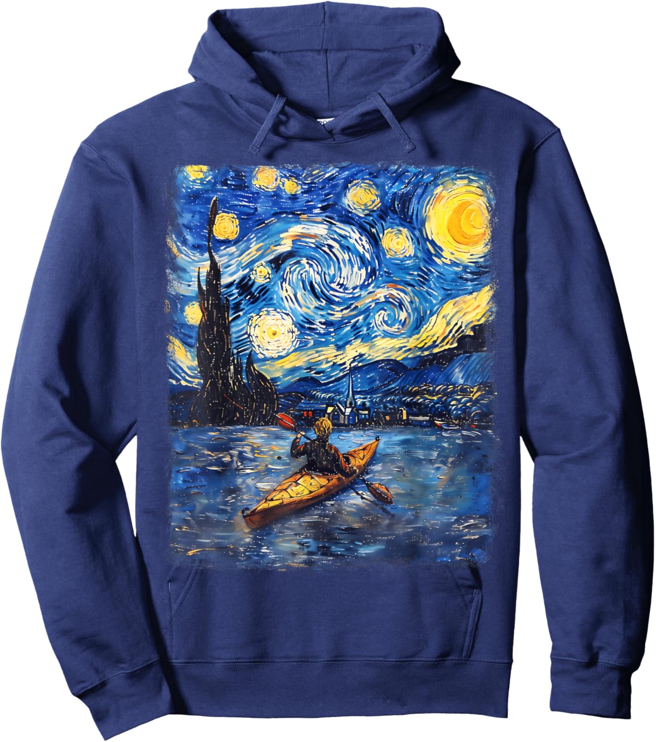 Kayaking Kayak Kayaker Starry Night Painting Hoodie - Hoodie | Navy