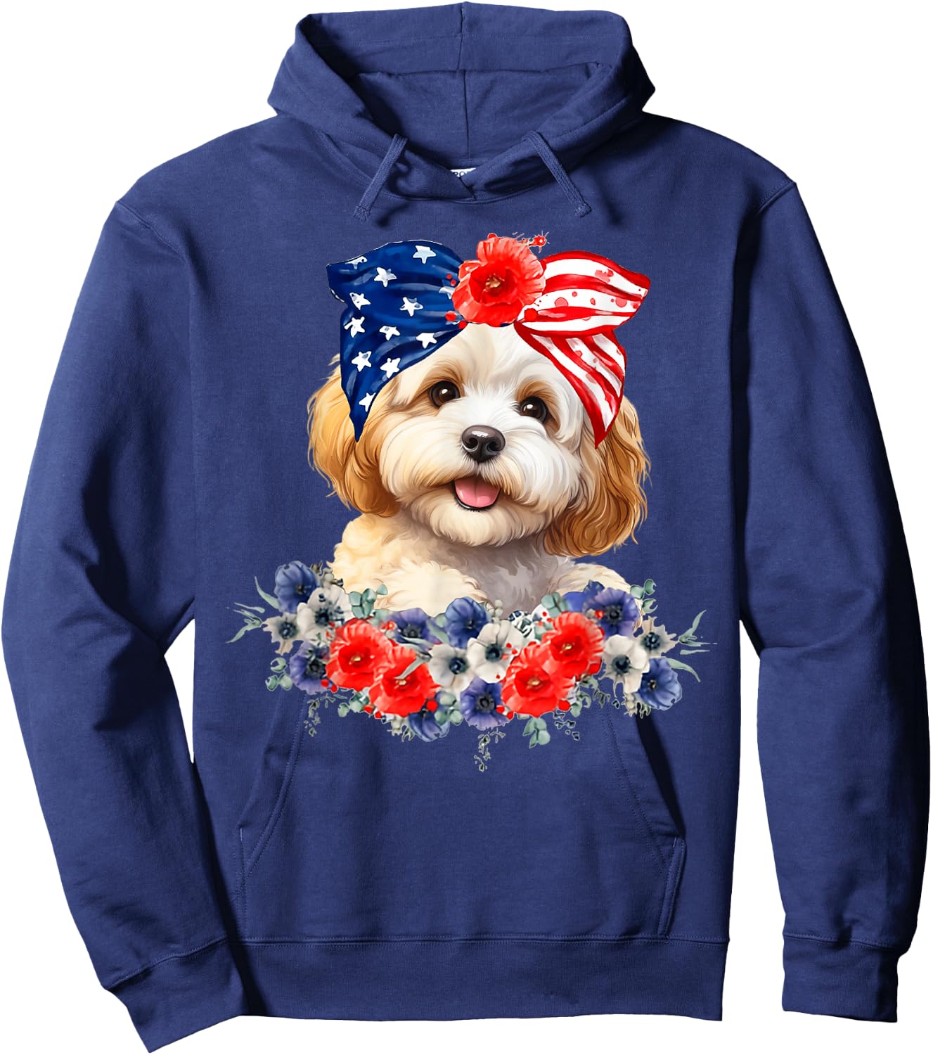 Cavapoo Dog Bandana American Flag 4th Of July Hoodie - Hoodie | Navy