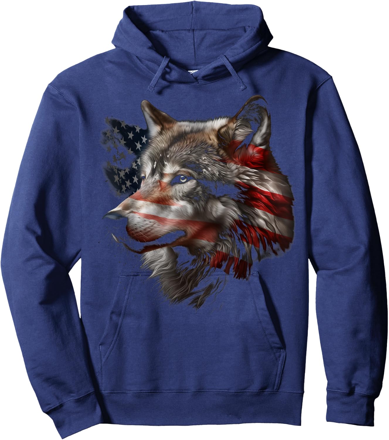 Wolf American Flag USA Patriotic Wolf Lover Hoodie - Hoodie | Navy