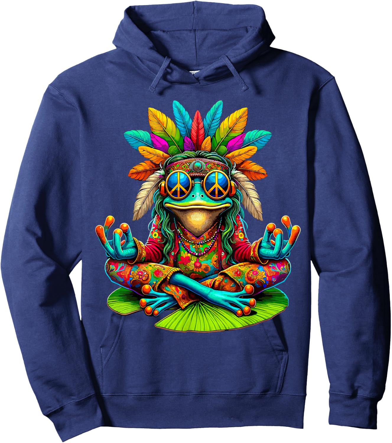 Frog Peace Sign Sunglasses Hippie Hoodie - Hoodie | Navy