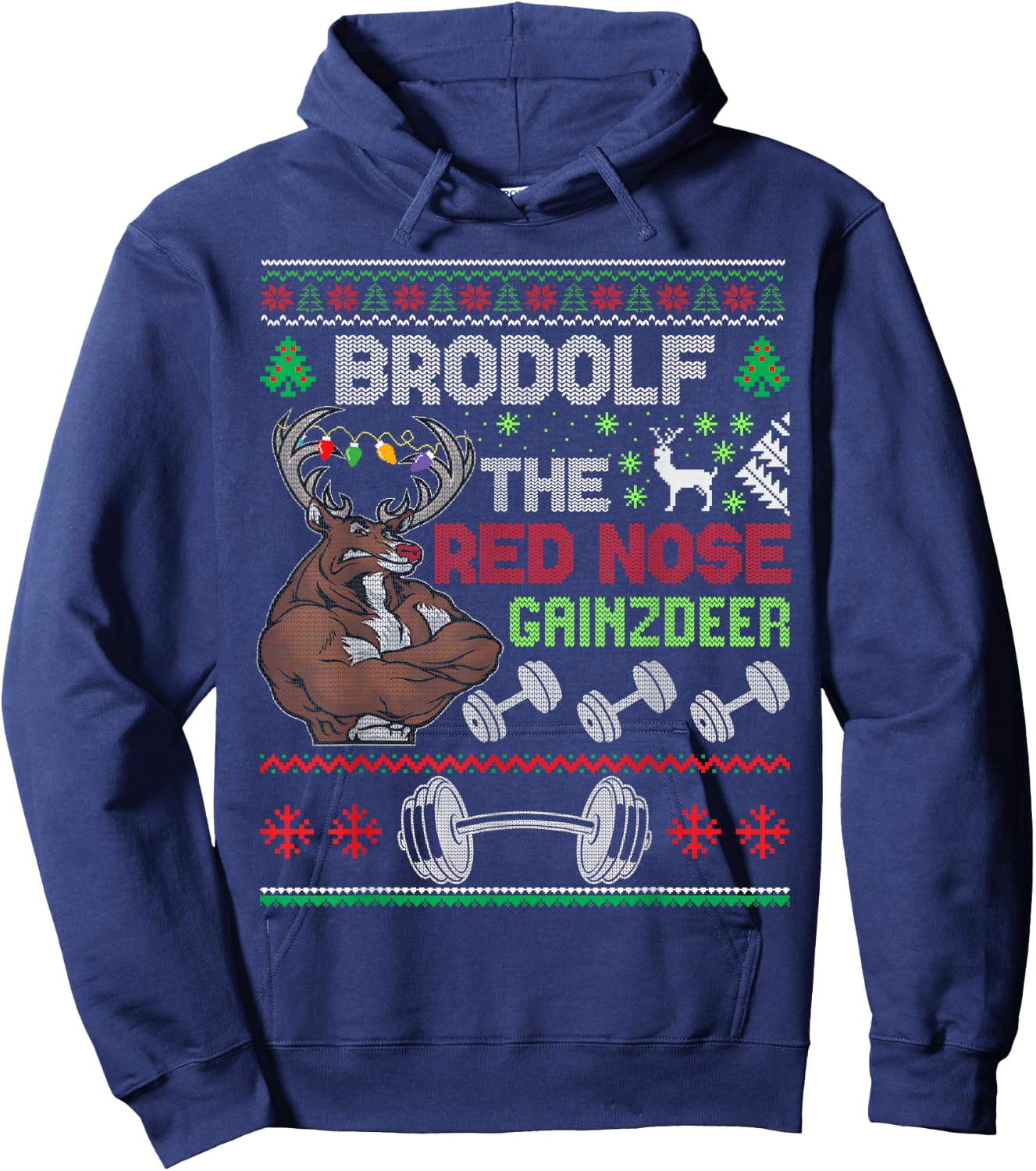 Brodolf The Red Nose Gainzdeer Ugly Christmas Hoodie - Hoodie | Navy