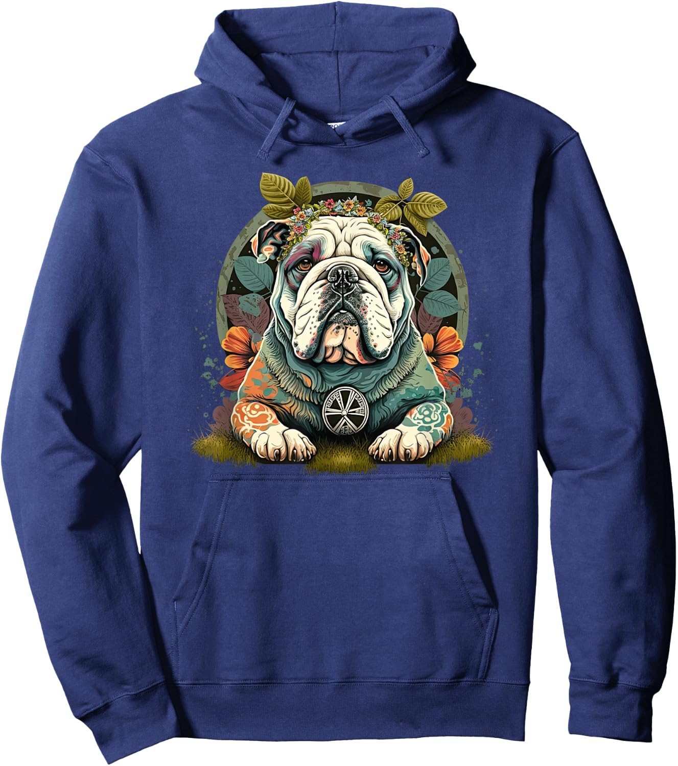 Funny Bulldog Dog Hippie Hoodie - Hoodie | Navy