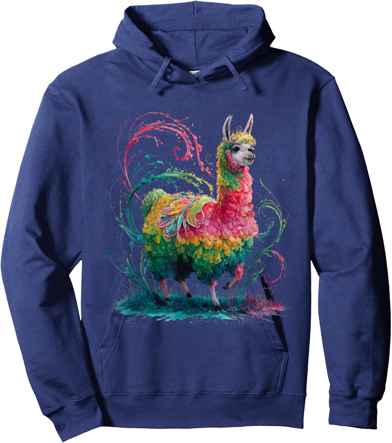 Lama Men's Women's Colourful Watercolour Llama Hoodie - Hoodie | Navy