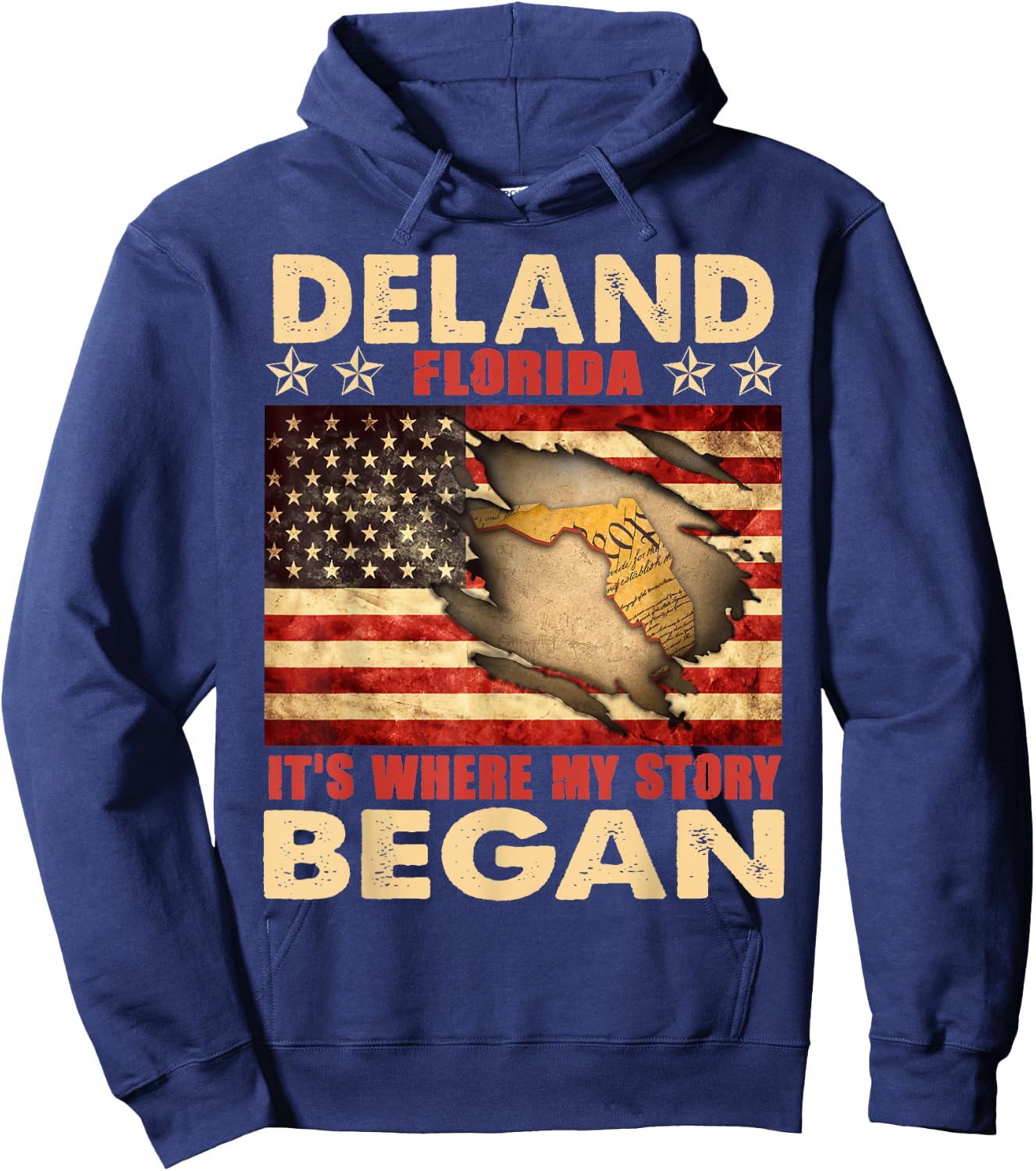 DeLand Florida USA Flag 4th Of July Men Hoodie - Hoodie | Navy