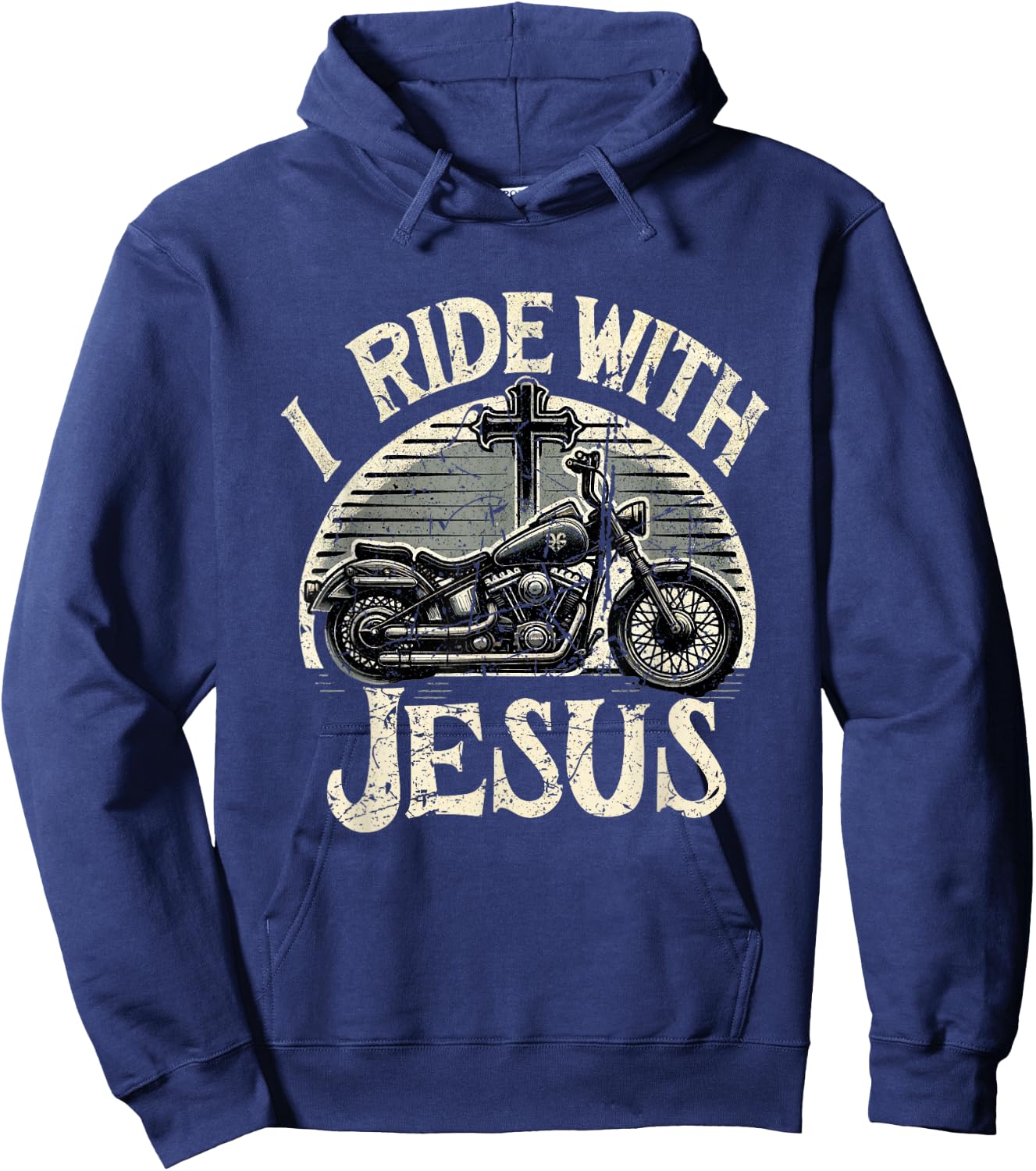 Vintage I Ride With Jesus Motorcycle Christian Hoodie - Hoodie | Navy