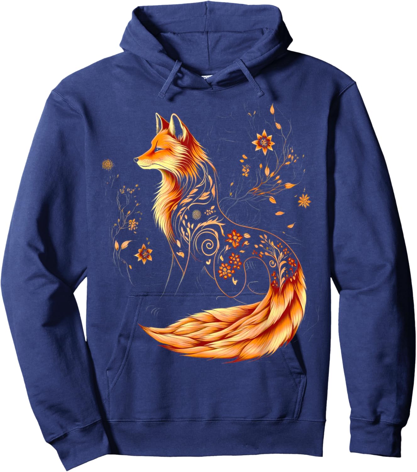 Floral Fox Flowers Art Fox in Autumn - Fall Fox Hoodie - Hoodie | Navy