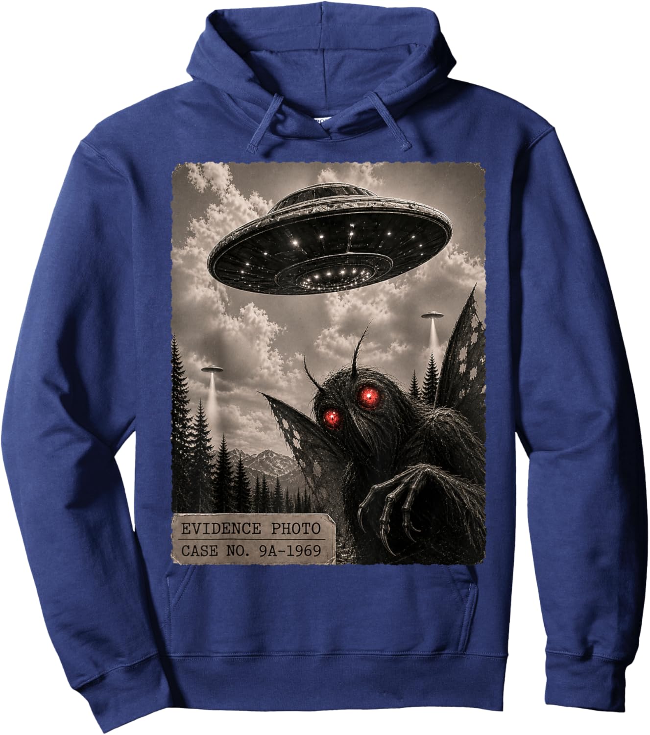 Funny Mothman Alien UFO Vintage Evidence Photo Hoodie - Hoodie | Navy