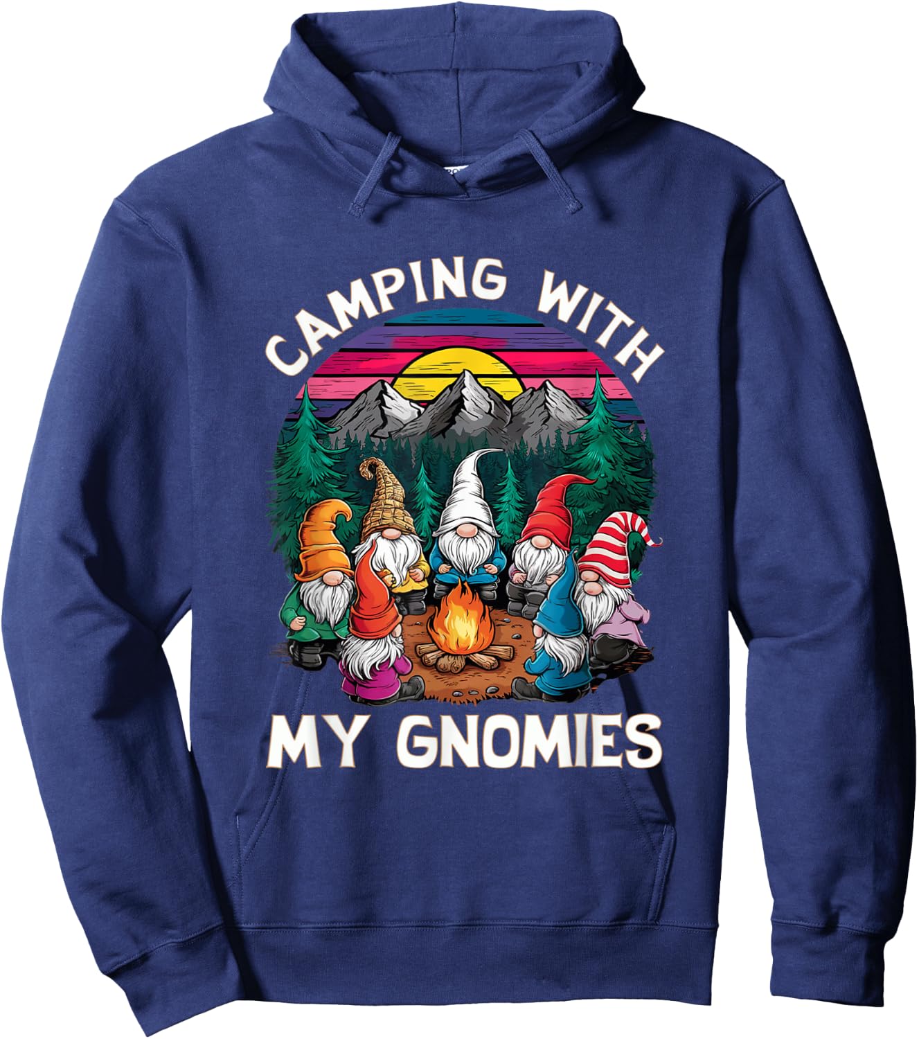 Camping With My Gnomies Funny Gnome Campfire Hoodie - Hoodie | Navy