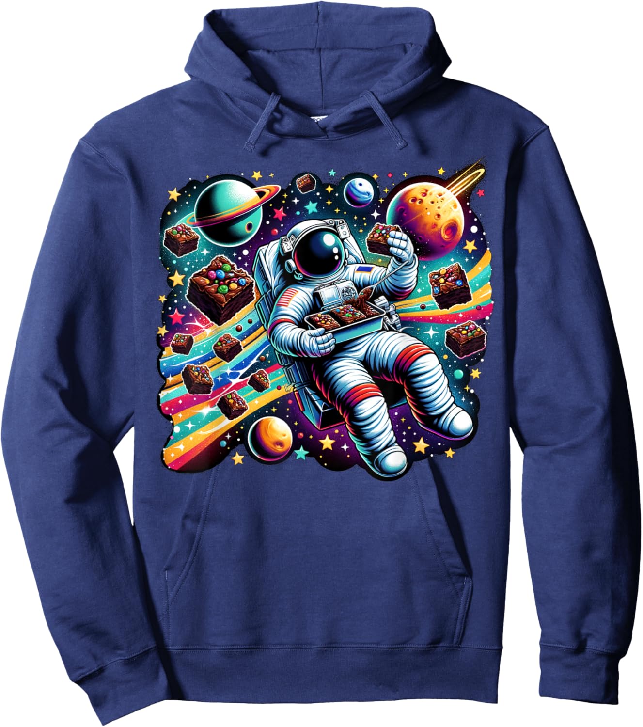 Colorful Galaxy Astronaut eating tasty Brownies Hoodie - Hoodie | Navy