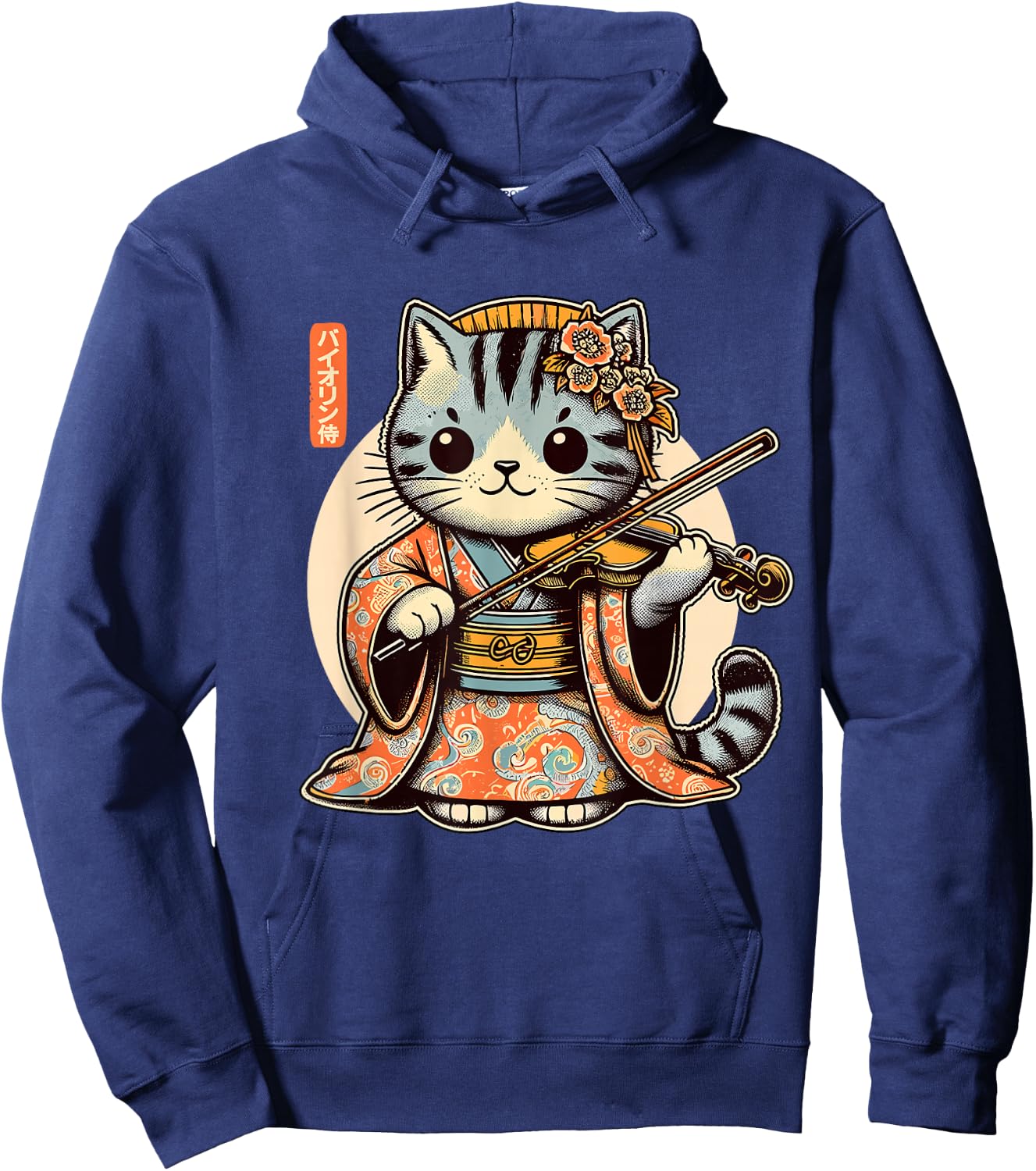 Japanese Samurai Cat Playing The Violin Hoodie - Hoodie | Navy