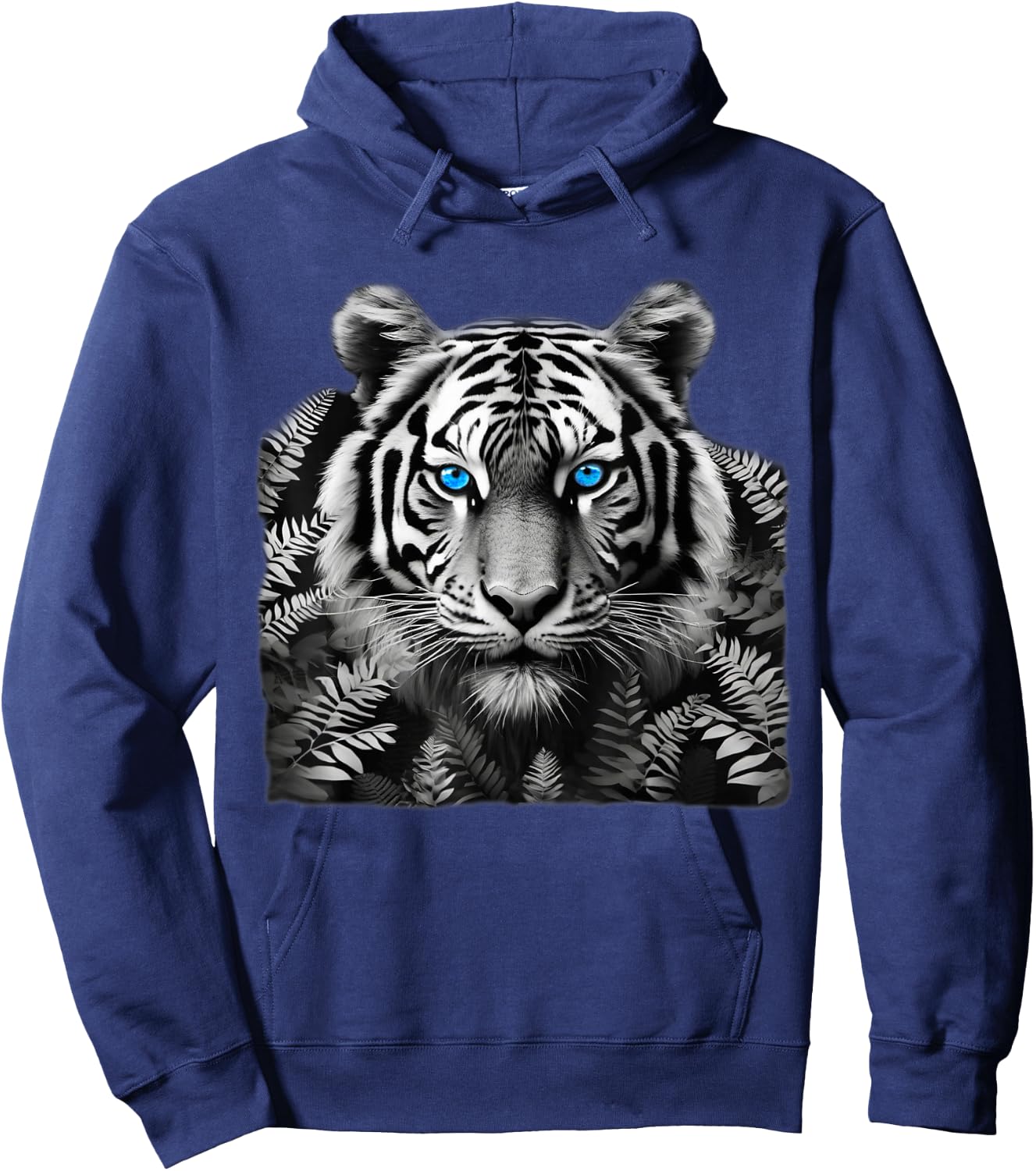 Tiger Black White Art with Stunning Blue Eyes Hoodie - Hoodie | Navy
