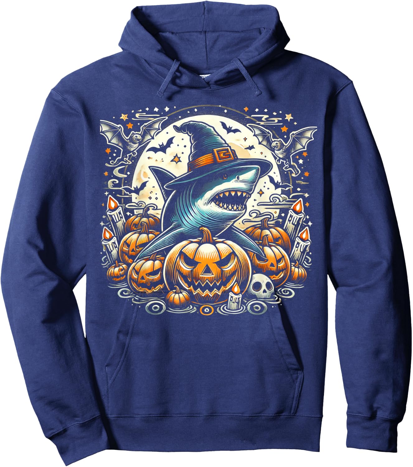 Shark Witch Halloween - Spooky Pumpkin Art Hoodie - Hoodie | Navy