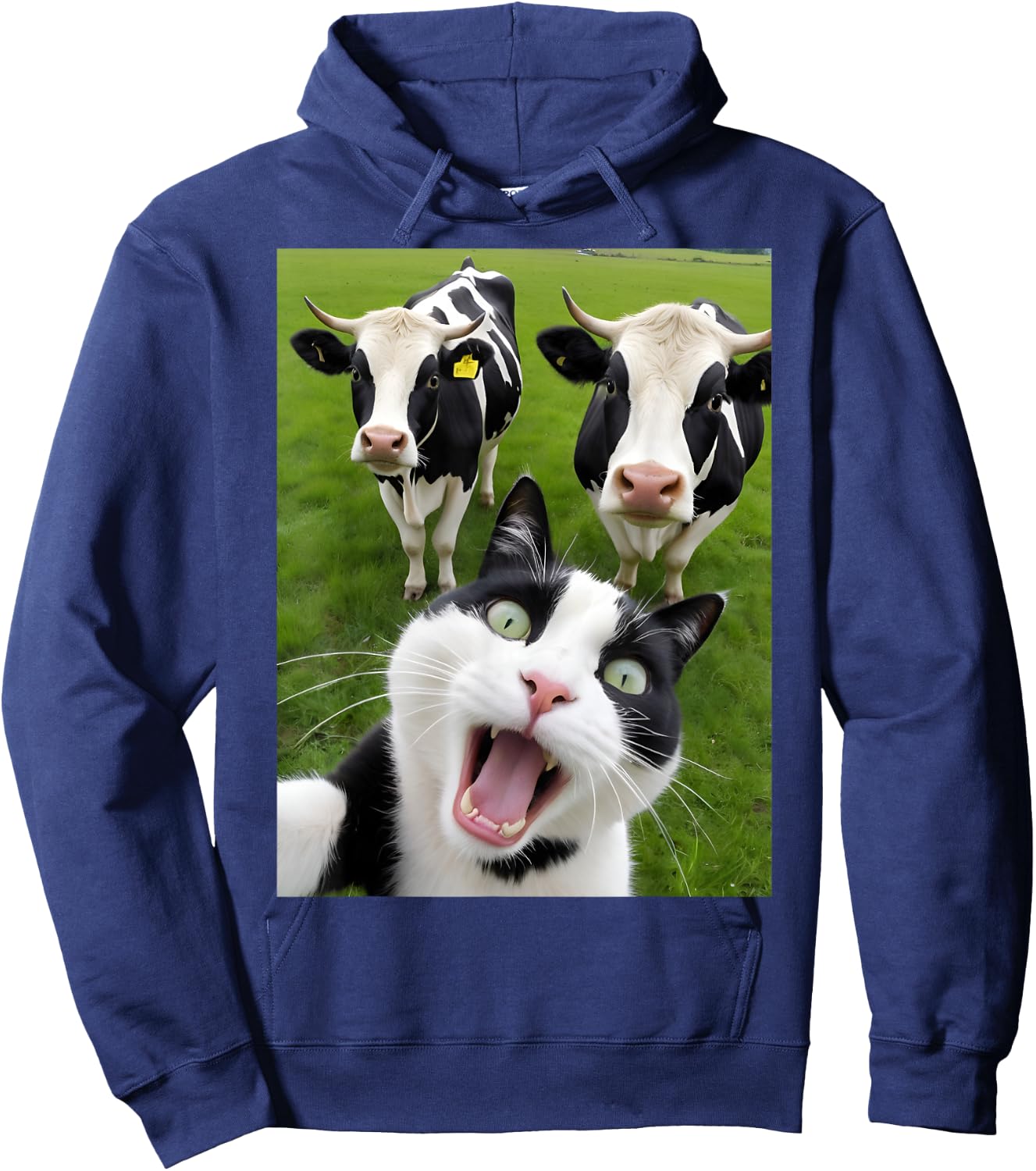 Funny Black And White Cat Cow Selfie Hoodie - Hoodie | Navy