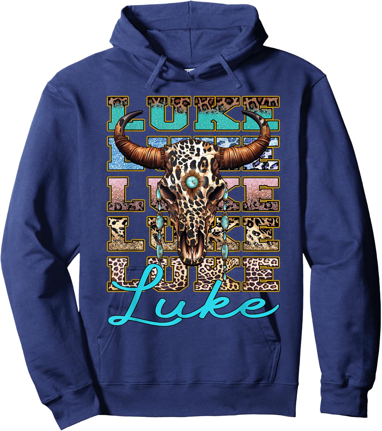 Luke Longhorn Southern Western 90s Style Hoodie - Hoodie | Navy
