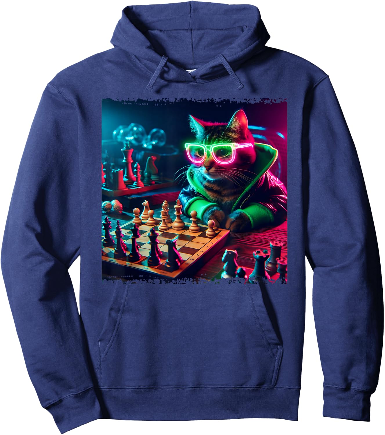 Stylish Cat Playing Chess Hoodie - Hoodie | Navy