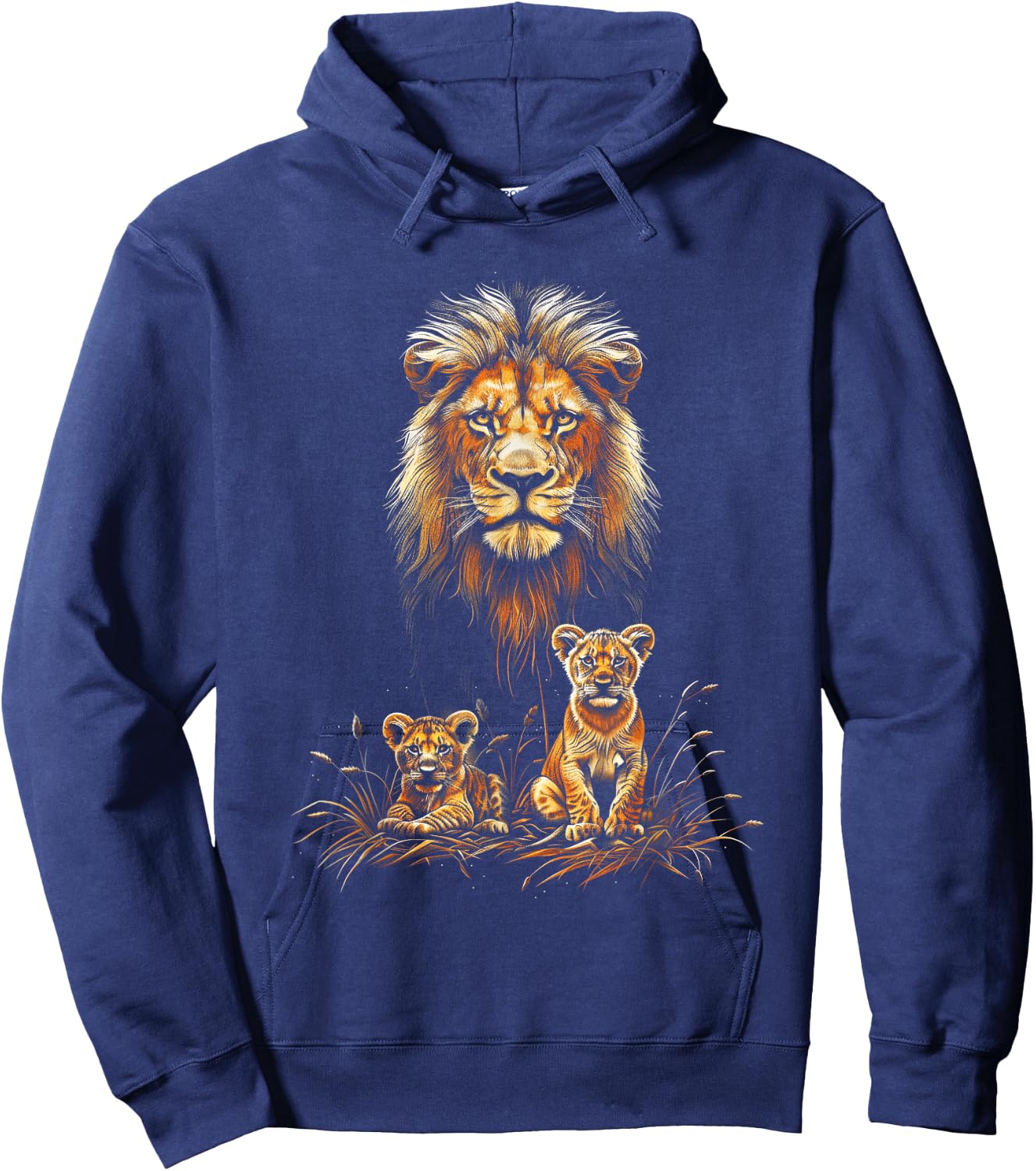 Lion Father Cubs Majestically Wildlife Jungle Hoodie - Hoodie | Navy