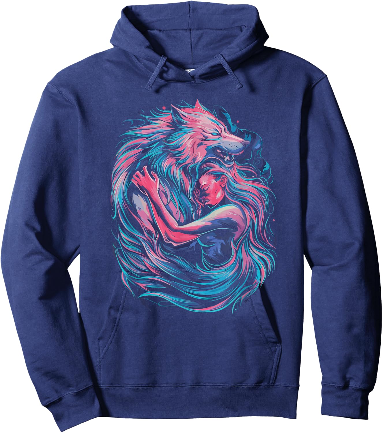 Therian art with a girl and a wolf entwined Hoodie - Hoodie | Navy