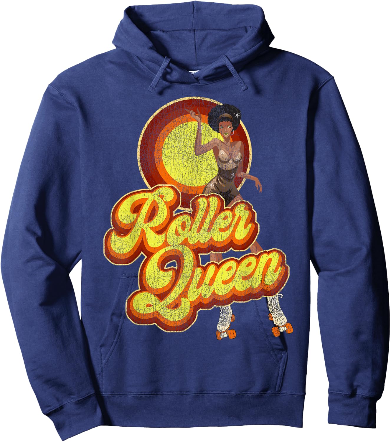 Cool Roller Skating Skate Girl 1970S Retro Afro Hoodie - Hoodie | Navy