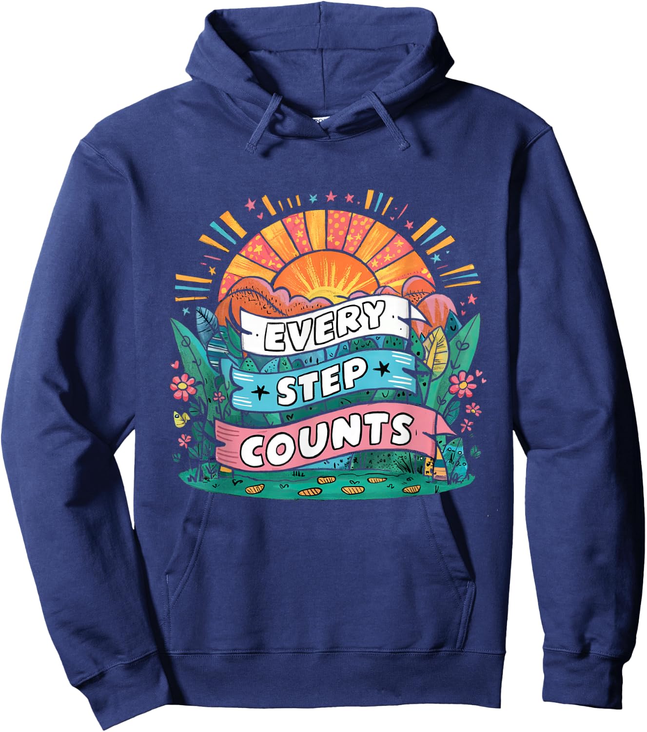 Walking Motivation Every Step Counts Quote Hoodie - Hoodie | Navy