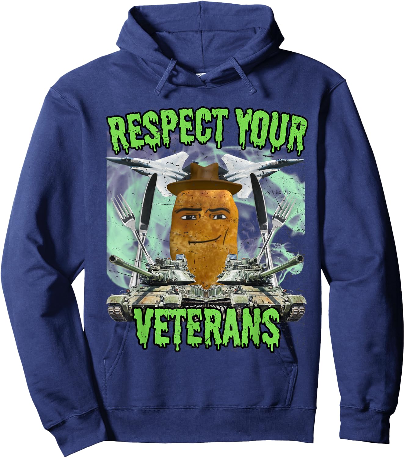 Chicken Nugget Man Face Cowboy Meme Hoodie - Hoodie | Navy