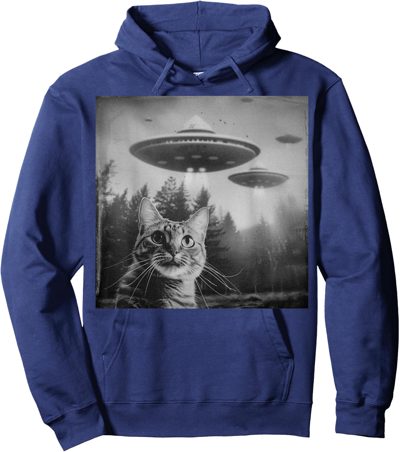 Funny Cat UFO Alien Weirdcore Aesthetic Artwork Hoodie - Hoodie | Navy