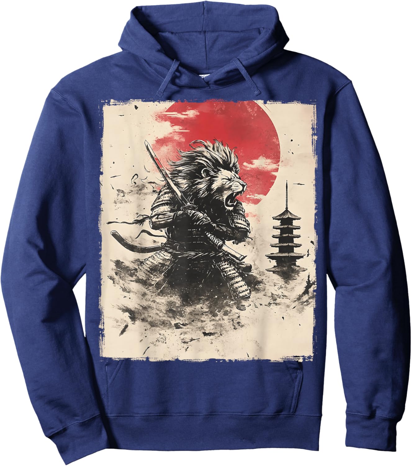 Samurai Lion Japanese Funny Vintage Ukiyo-e Art Hoodie - Hoodie | Navy