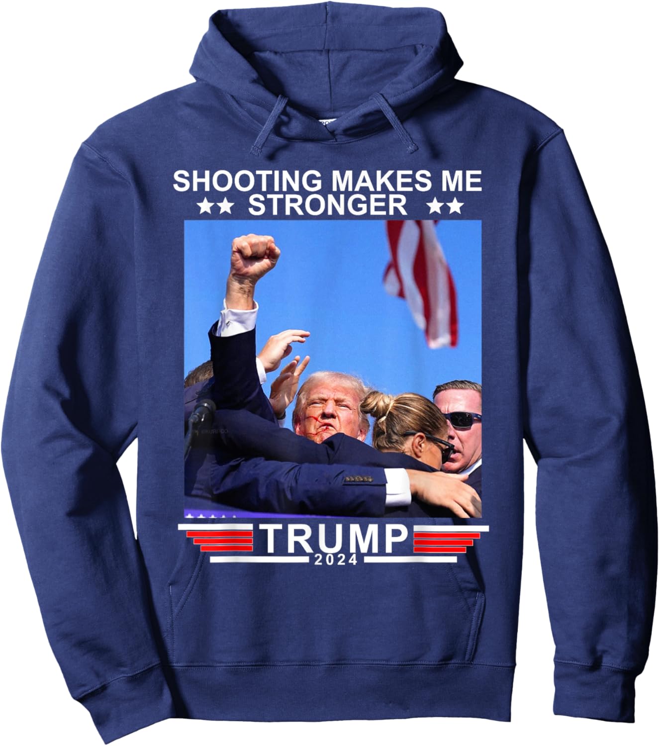Shooting Makes Me Stronger Trump 2024 Hoodie - Hoodie | Navy