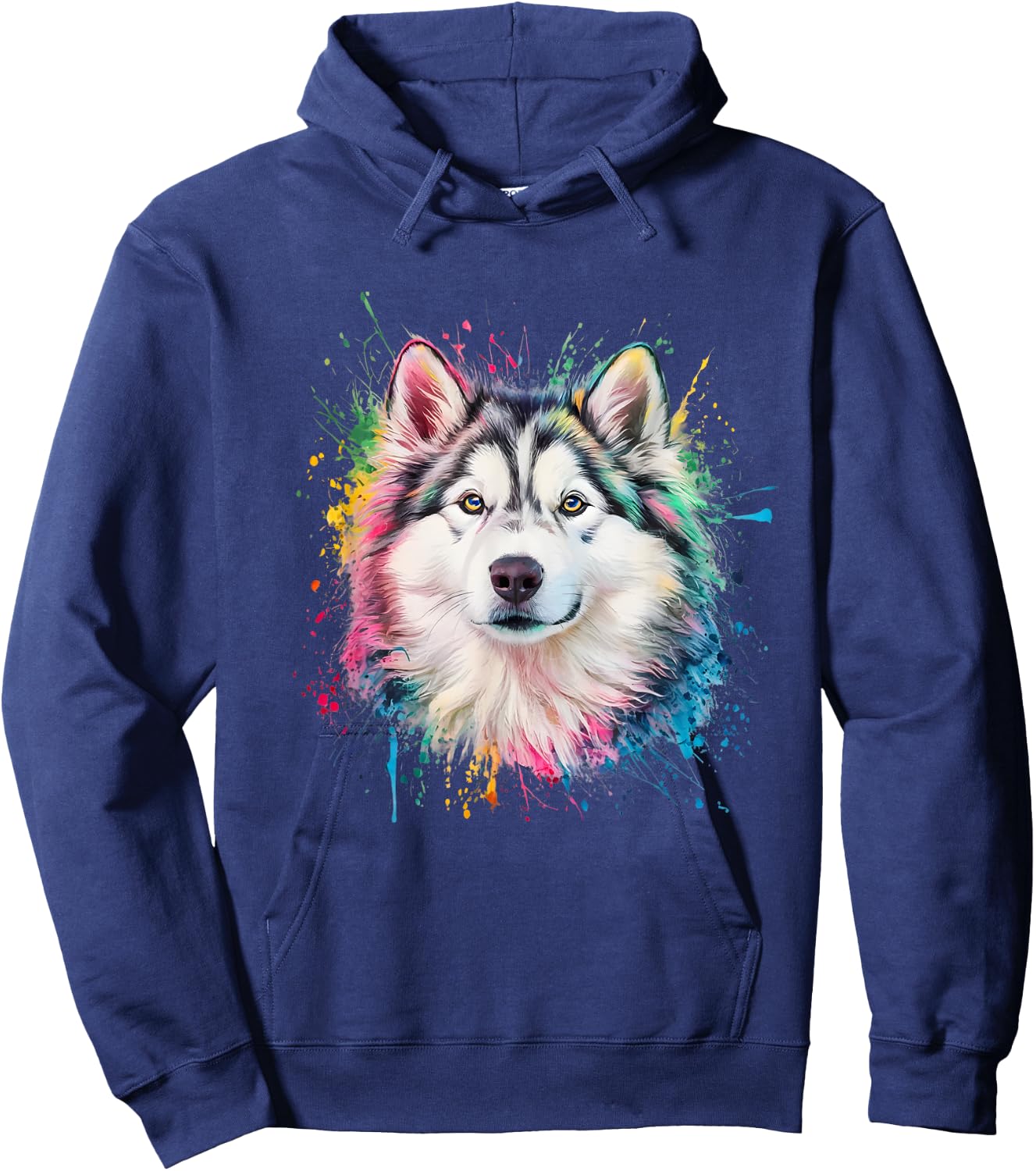 Men Woman Colorful Watercolor Alaskan Malamute Hoodie - Hoodie | Navy