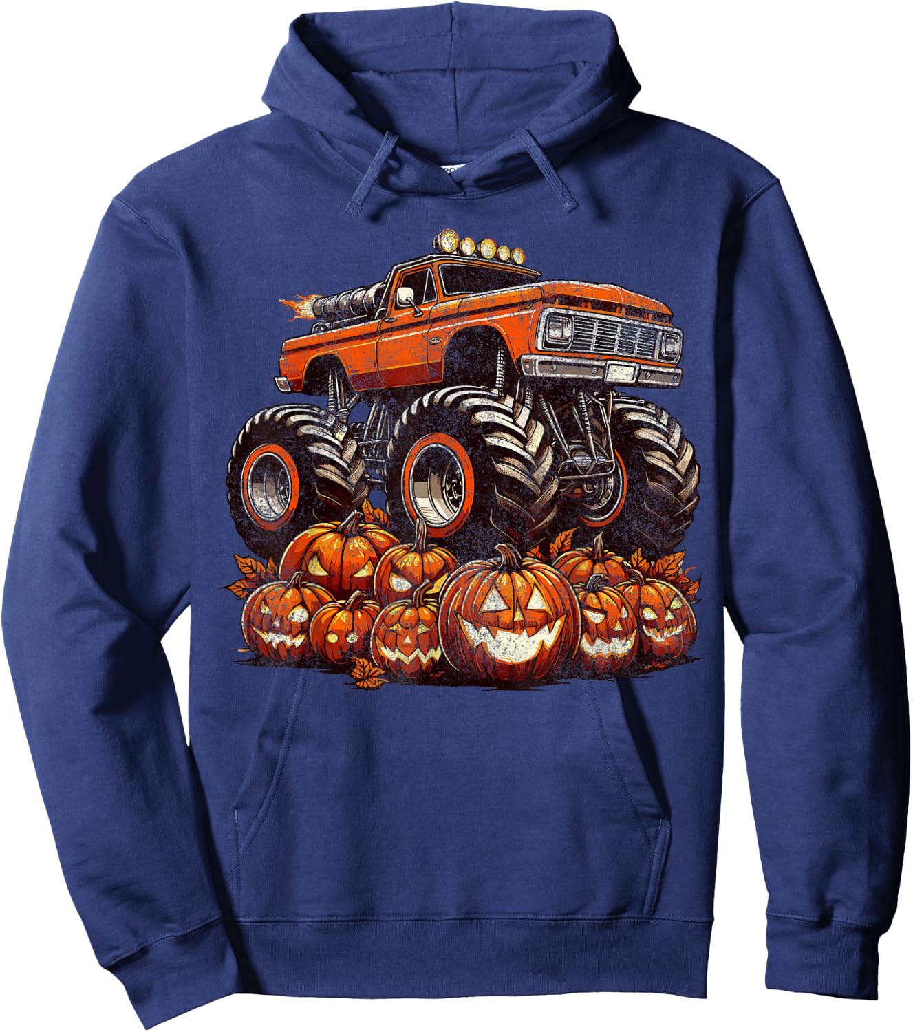 Halloween Monster Truck Boys Pumpkin Halloween Hoodie - Hoodie | Navy