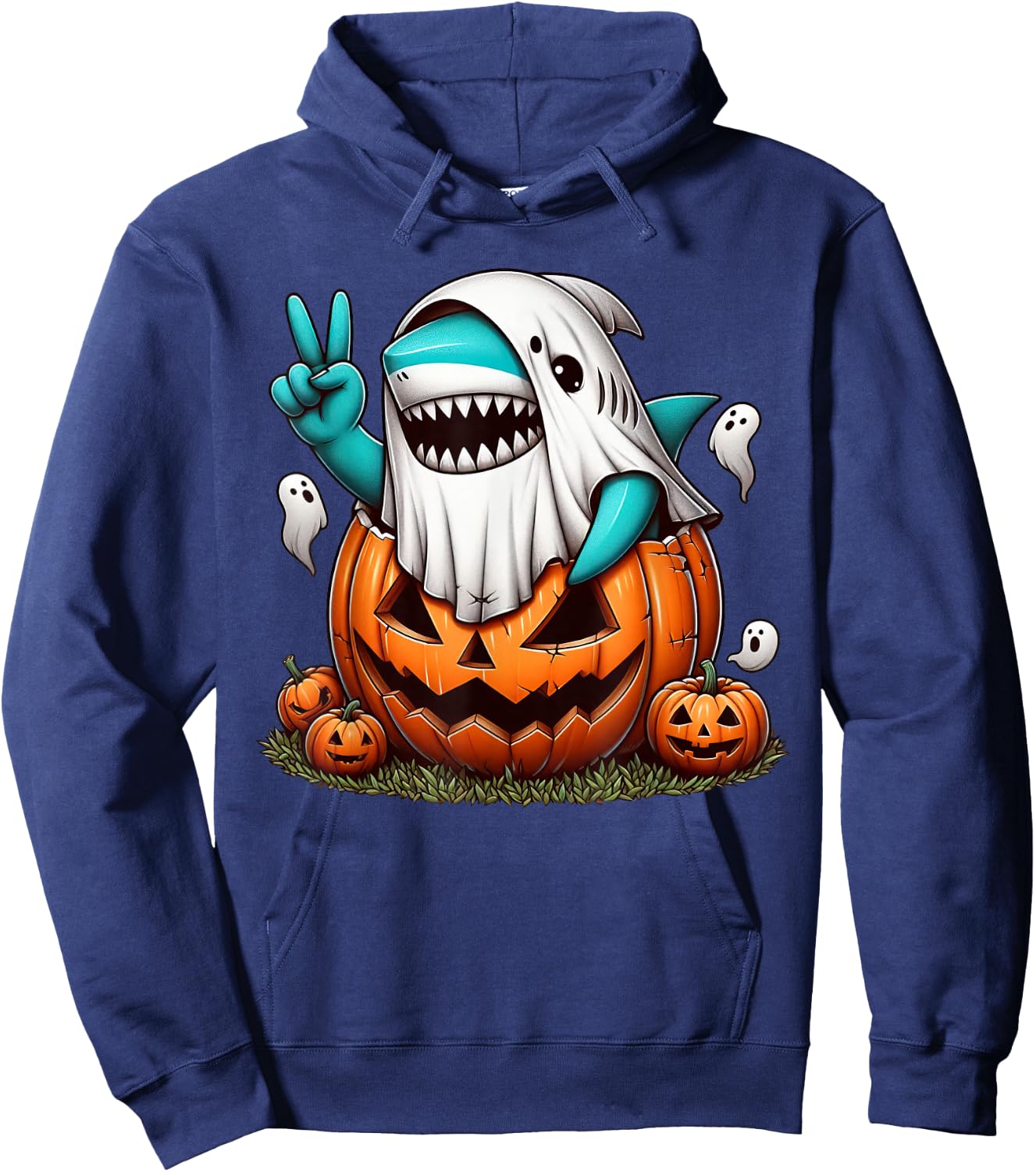 Funny Shark Boo Halloween Ghost Kids Hoodie - Hoodie | Navy