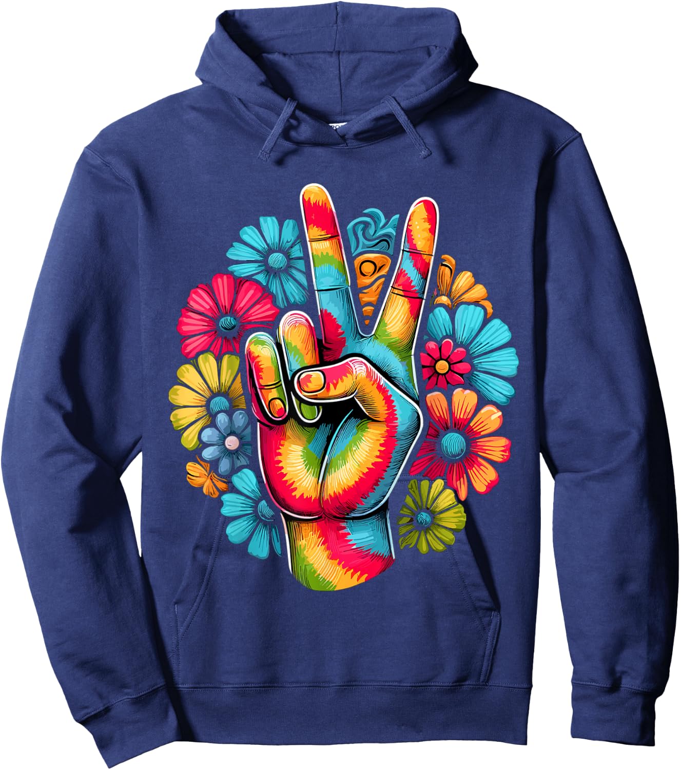 Love and Peace Tie Dye Flower Hippie Hoodie - Hoodie | Navy